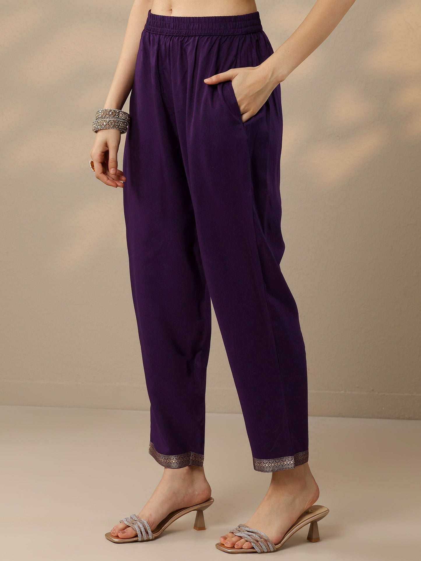 Purple Printed Silk Blend Straight Suit Set With Dupatta