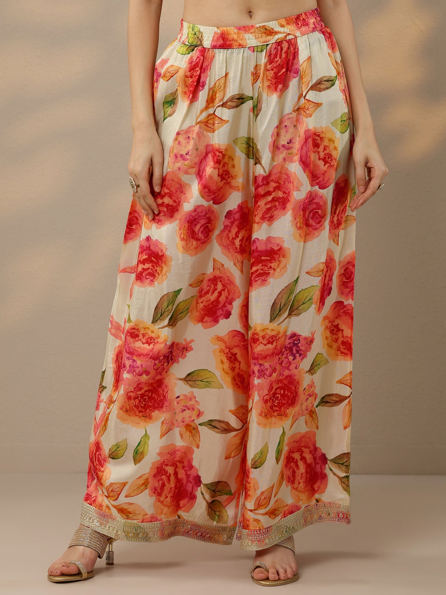 Off White Printed Silk Blend Straight Suit Set With Dupatta