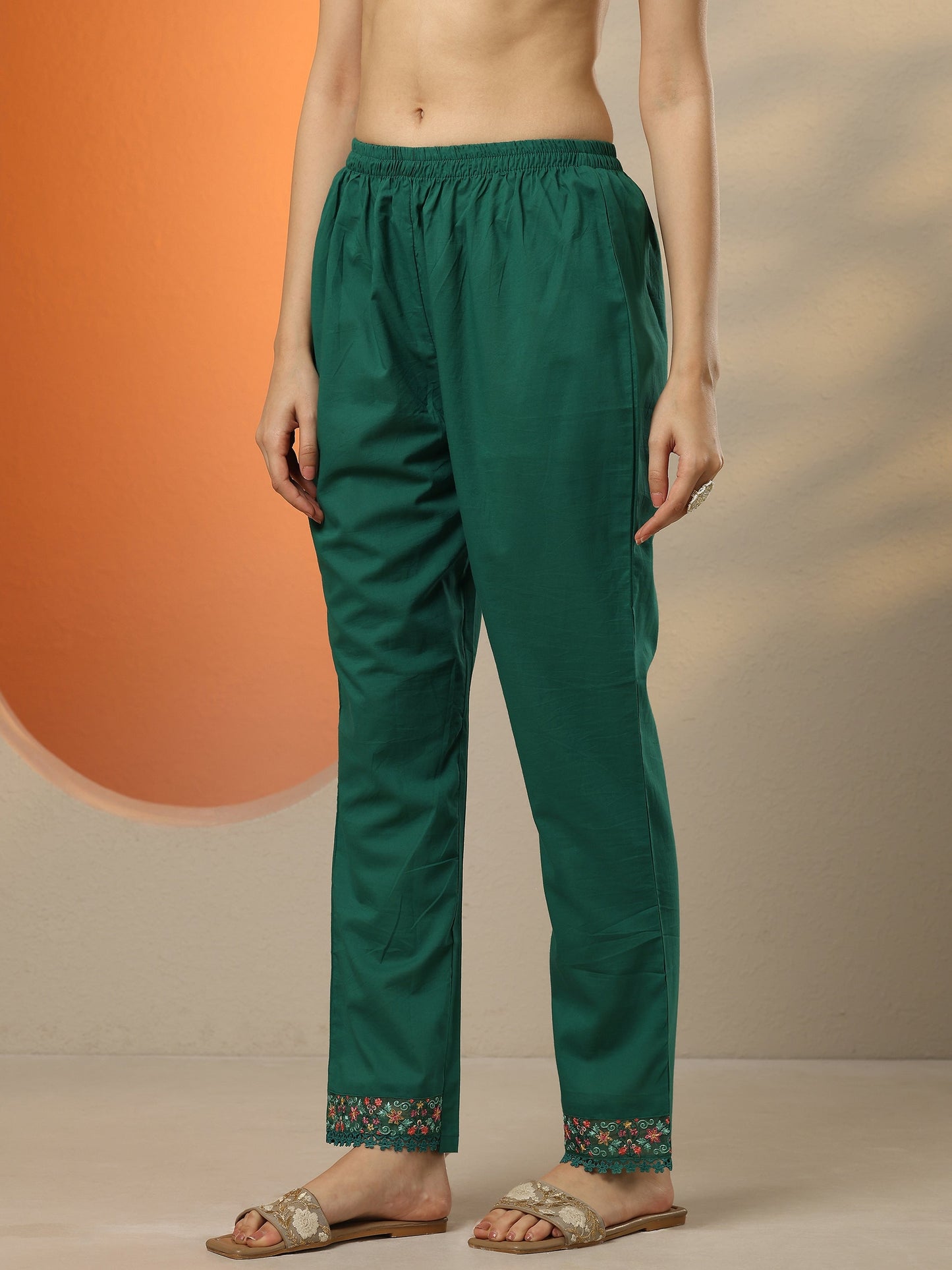 Green Embroidered Cotton Straight Suit Set With Dupatta