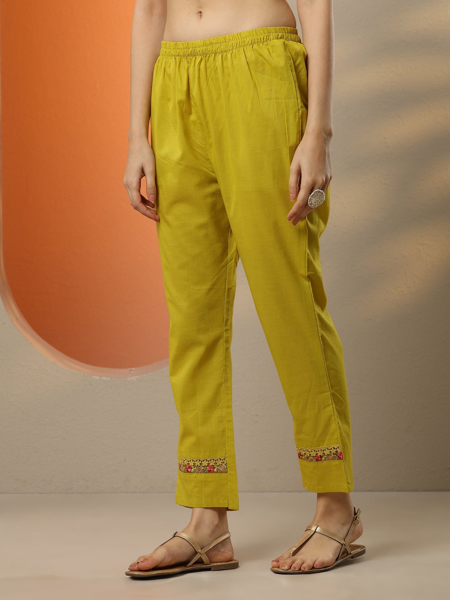 Lime Green Embroidered Cotton Straight Suit Set With Dupatta