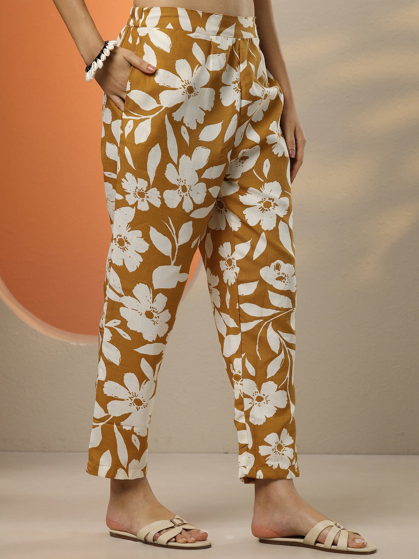 Mustard Printed Cotton Blend Co-Ord Sets