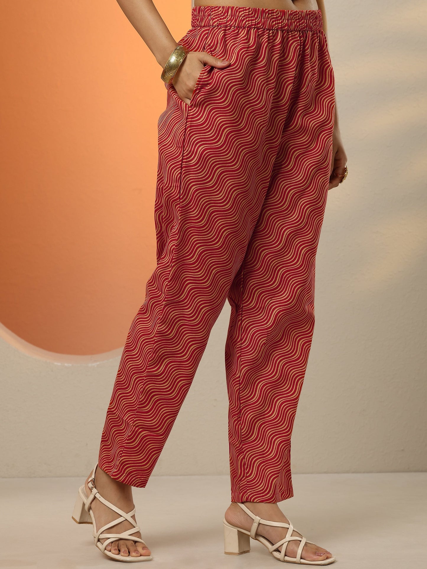 Red Printed Cotton Blend Straight Suit Set With Dupatta