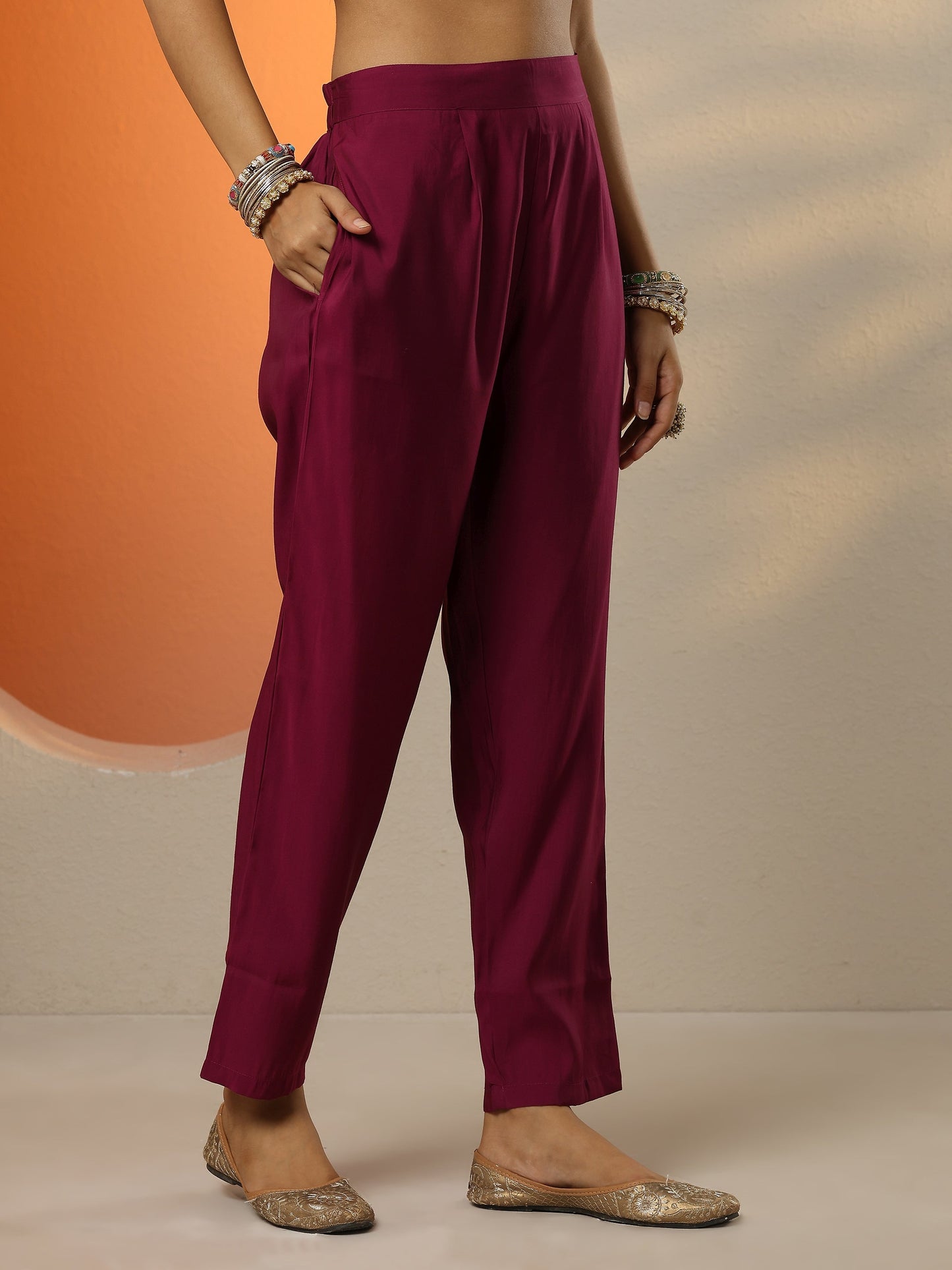 Purple Printed Silk blend A-line Suit Set With Dupatta