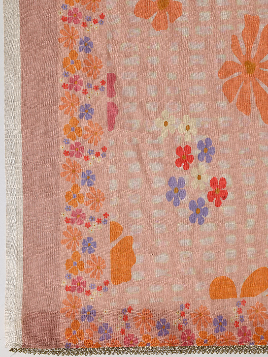 Peach Printed Cotton Blend Dress Material With Dupatta