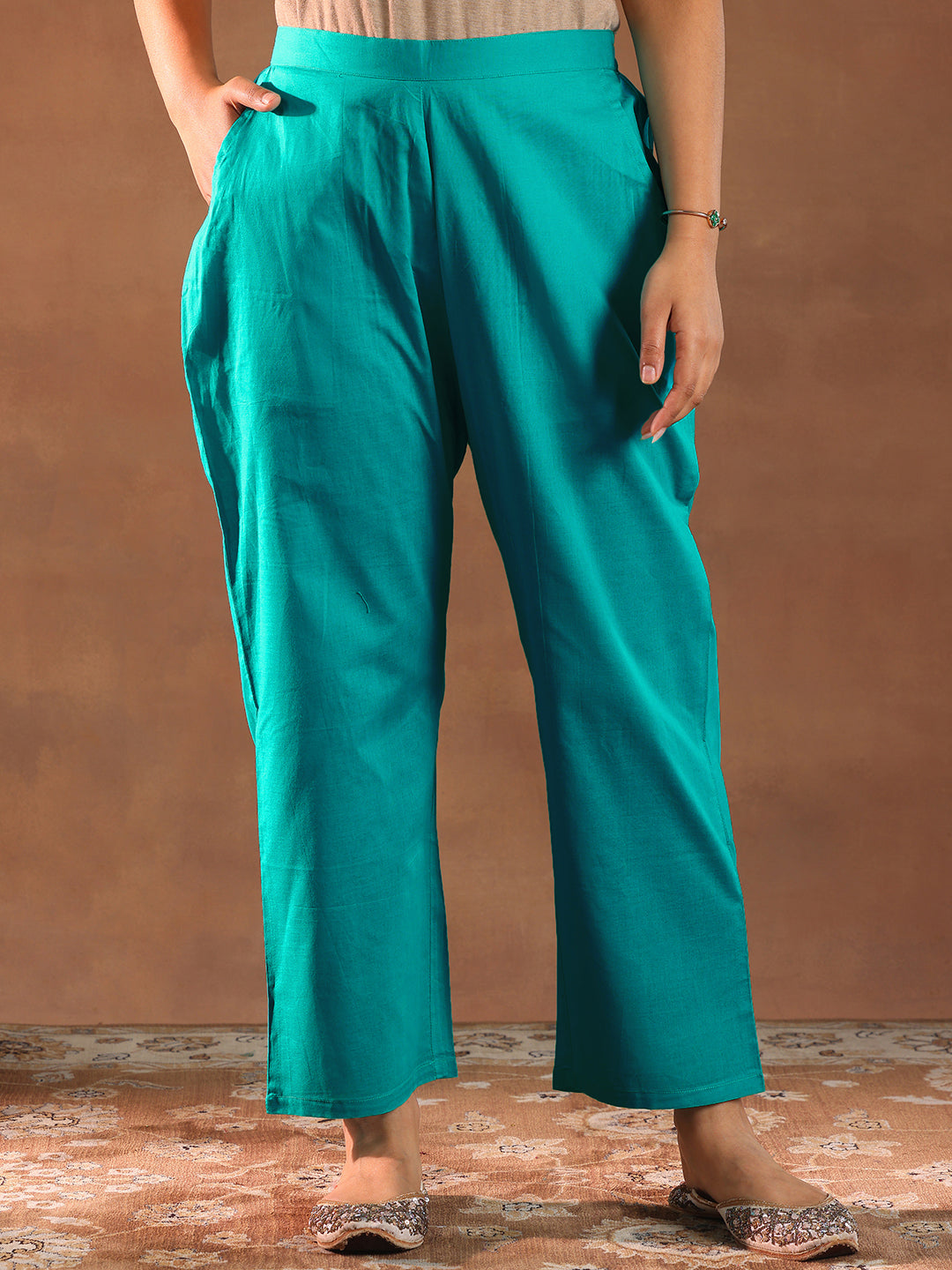 Turquoise Blue Woven Design Chanderi Silk Straight Suit With Dupatta