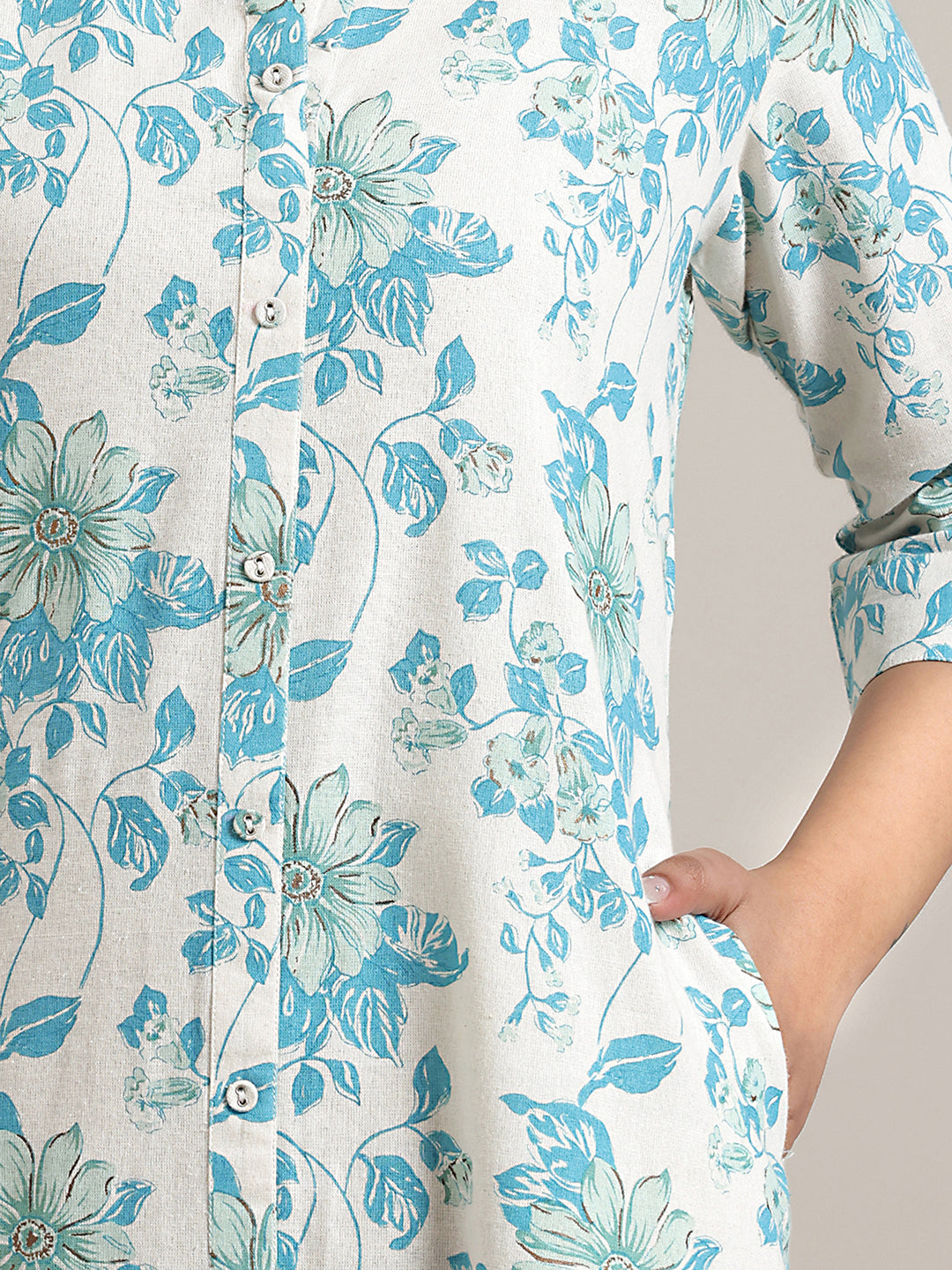 Off White Printed Cotton Straight Kurta