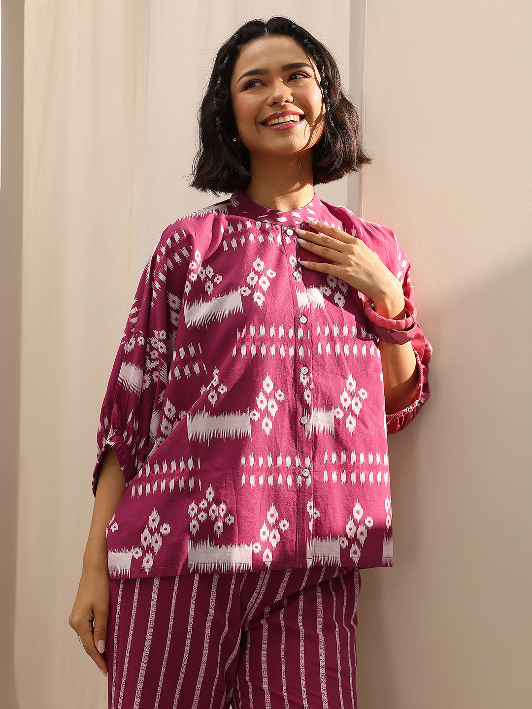 Pink Printed Cotton Night Suits