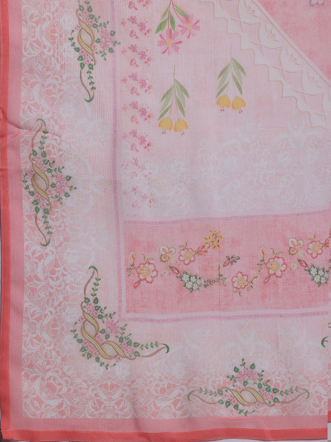 Pink Printed Silk Blend Straight Suit With Dupatta