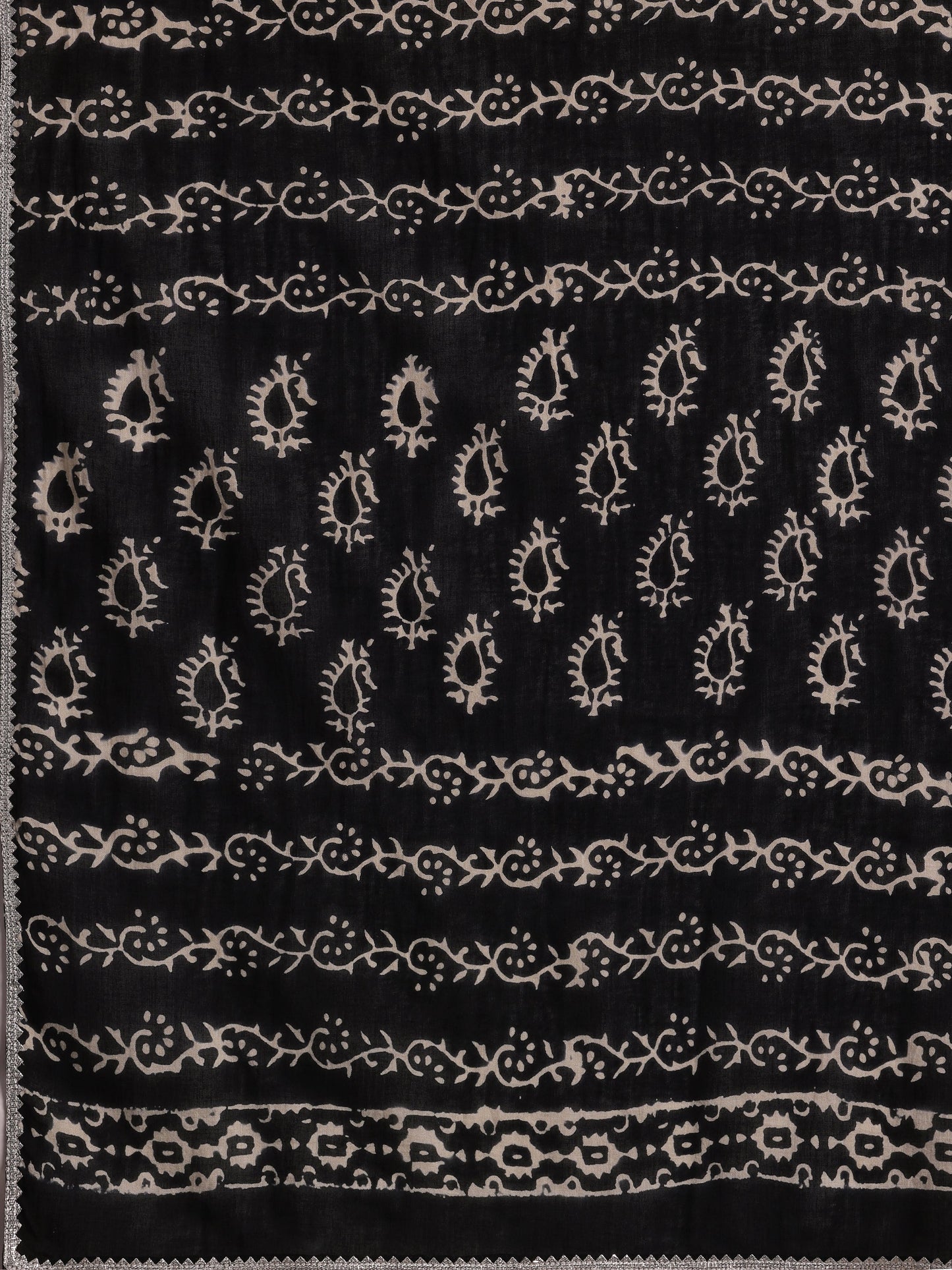 Black Printed Cotton Straight Suit With Dupatta