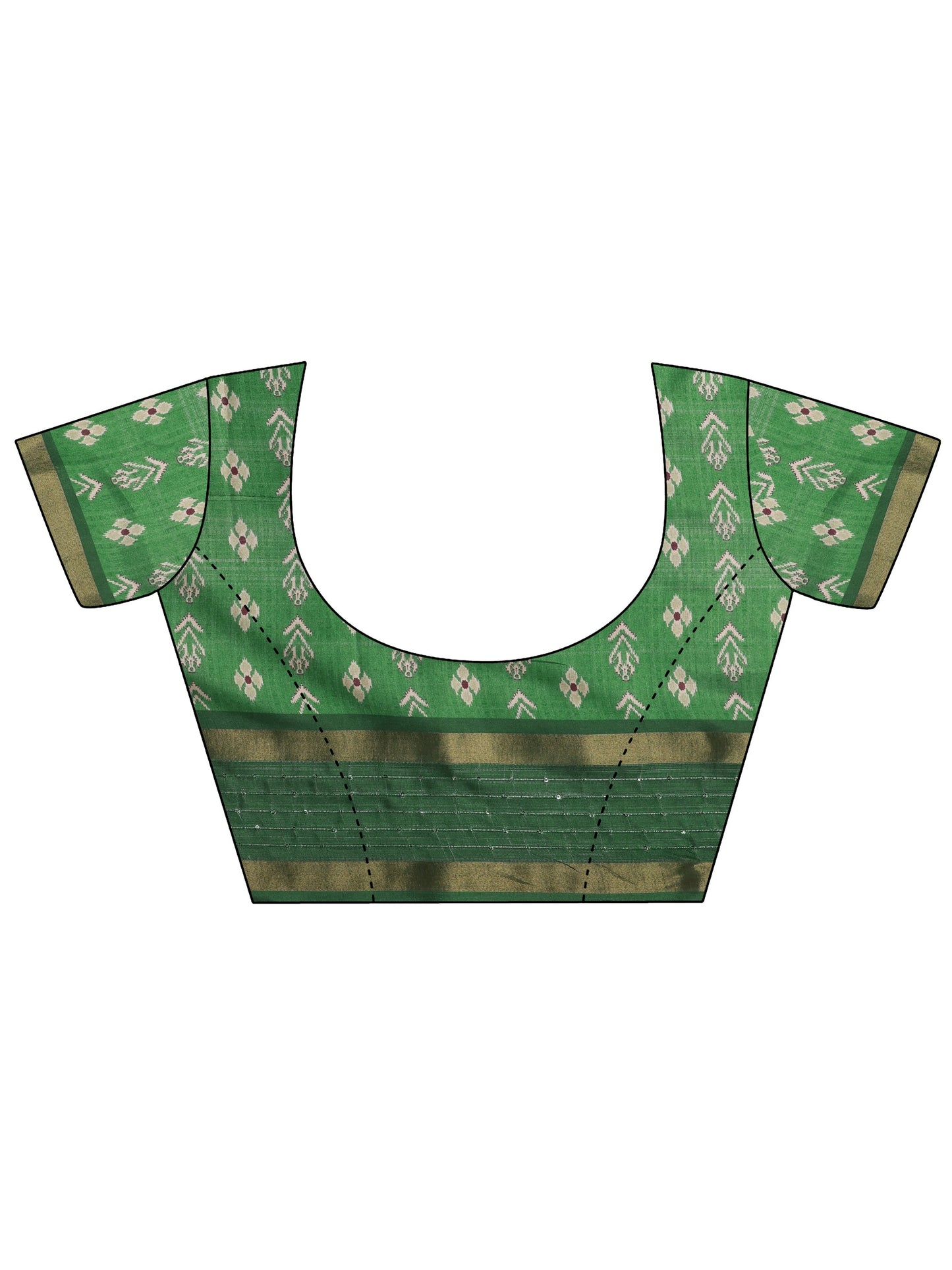 Green Printed Silk blend Saree With Unstitched Blouse Piece