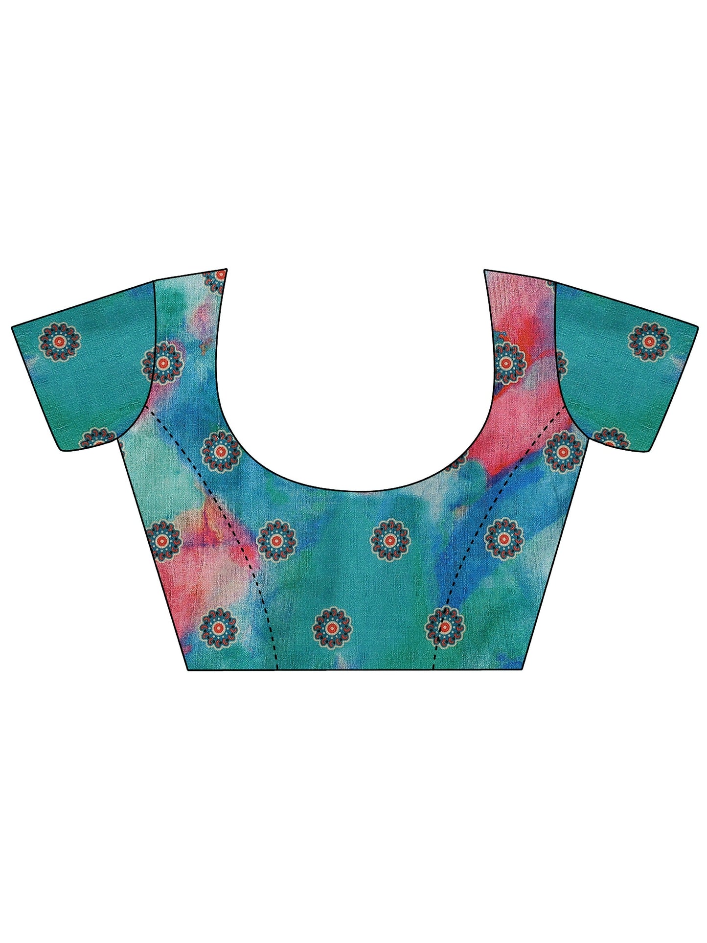 Blue Printed Chinon Saree With Unstitched Blouse Piece