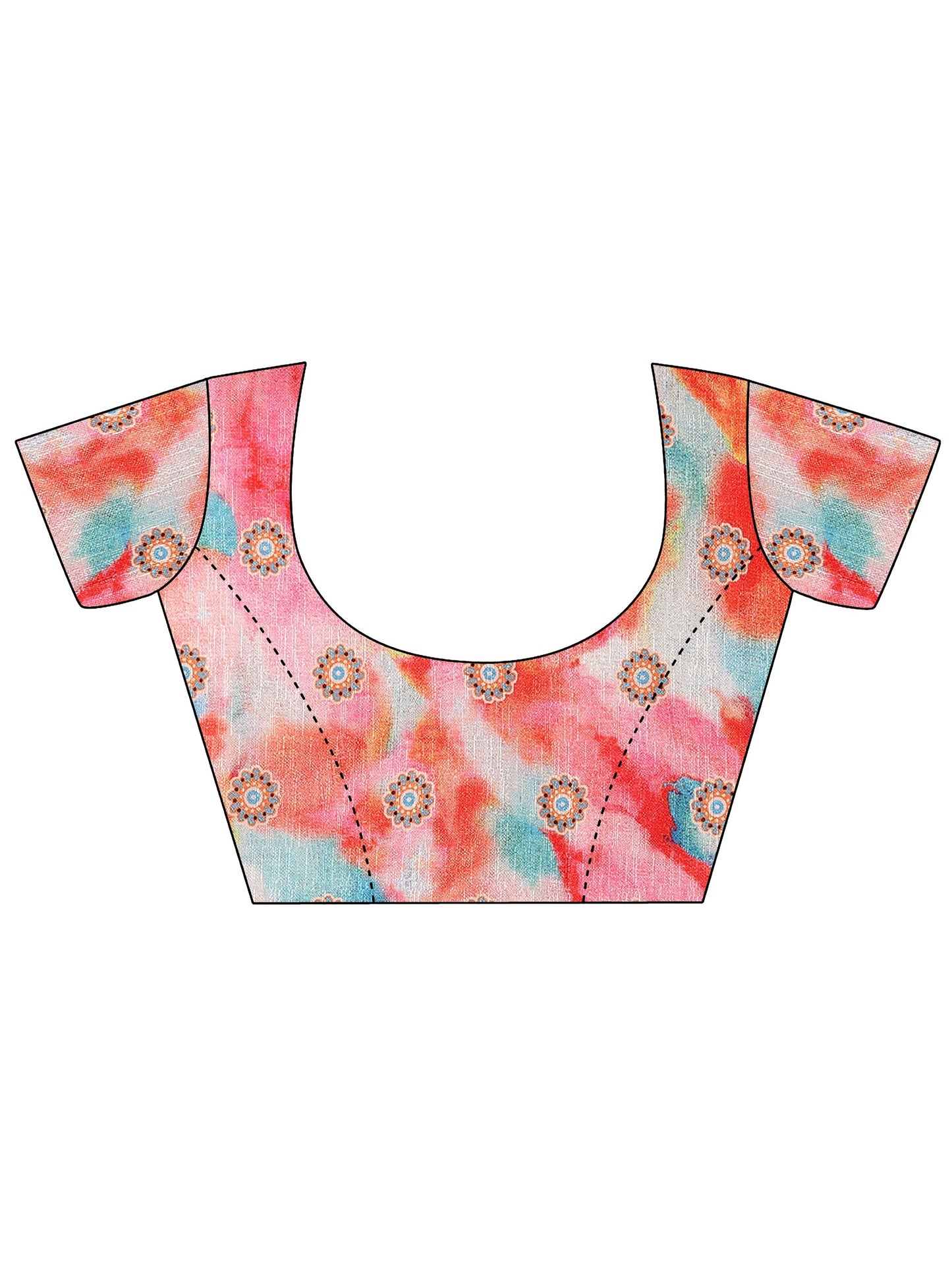 Peach Printed Chinon Saree With Unstitched Blouse Piece