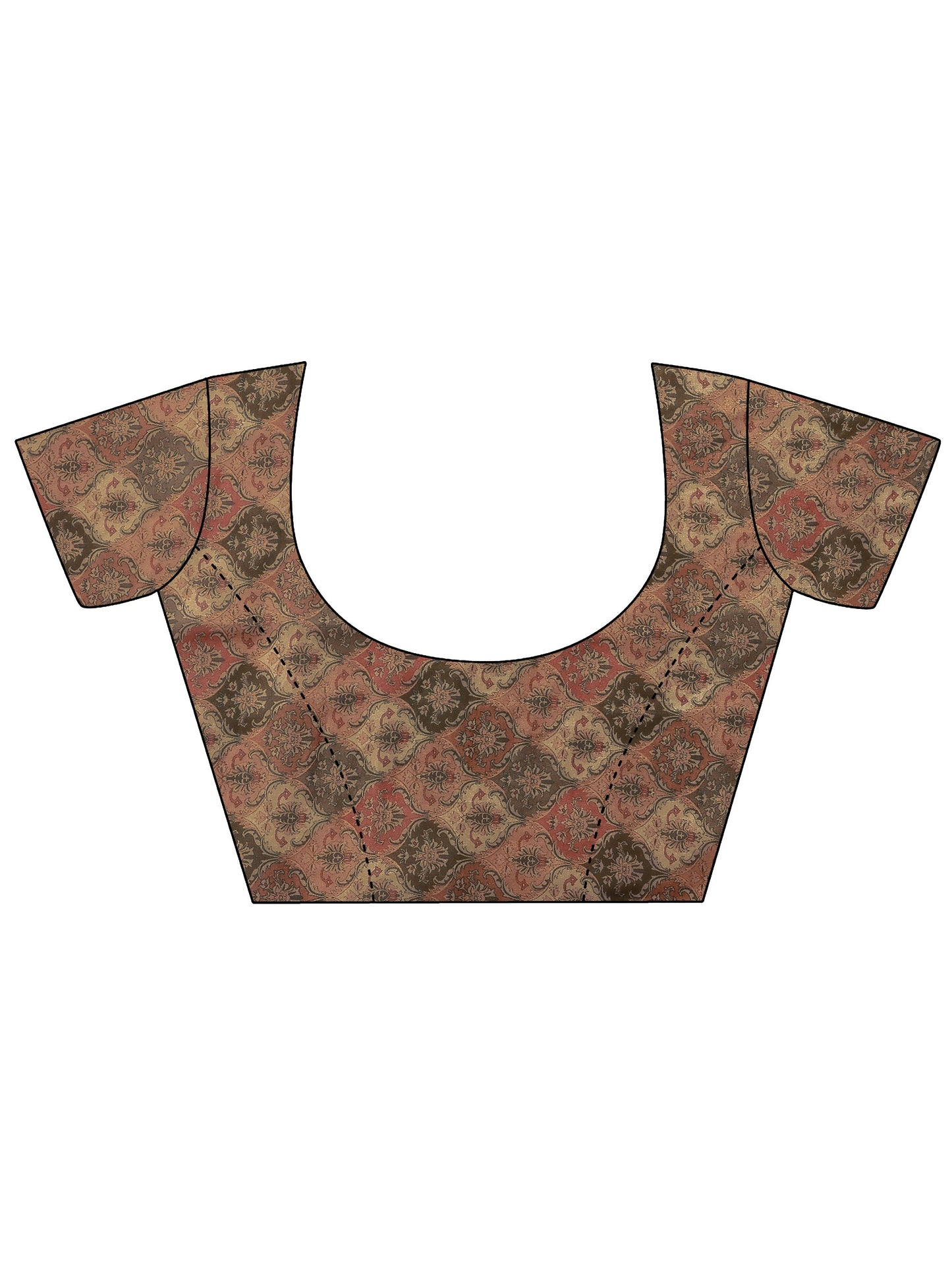 Brown Printed Organza Saree With Unstitched Blouse Piece