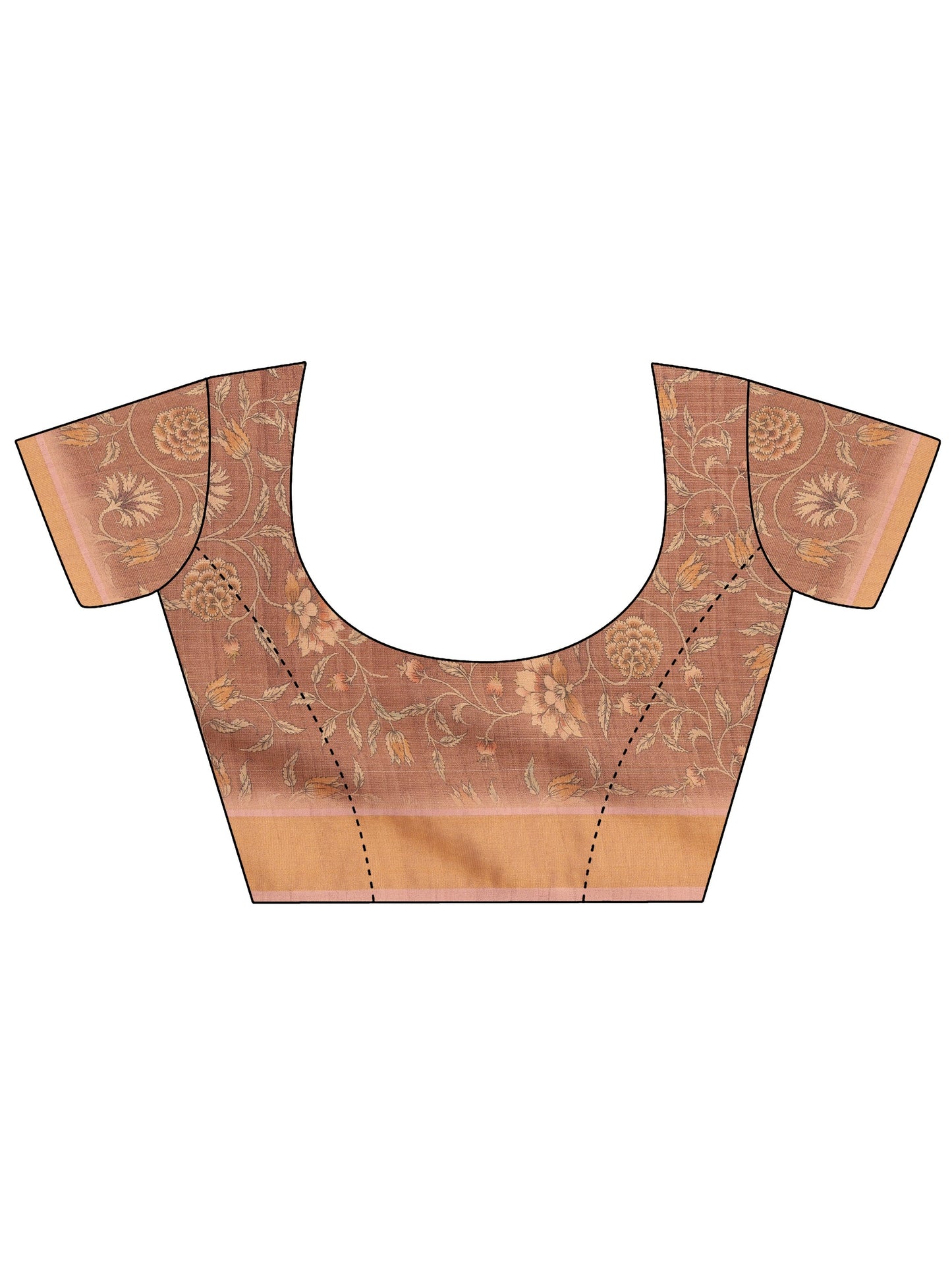 Peach Printed Silk Blend Sarees With Unstitched Blouse Piece