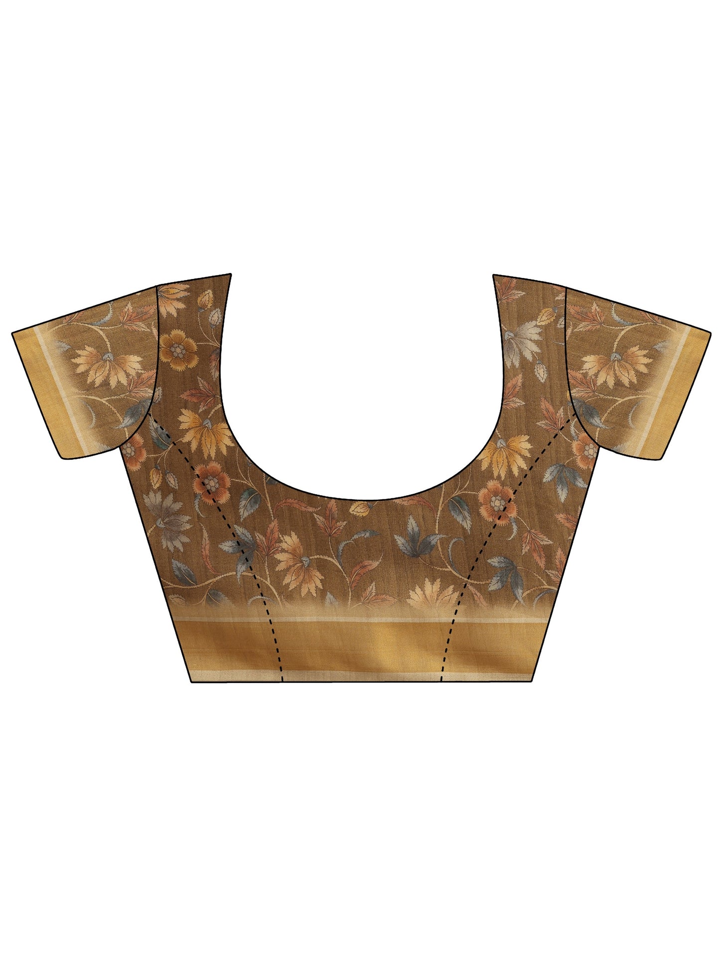 Beige Printed Silk Blend Sarees With Unstitched Blouse Piece