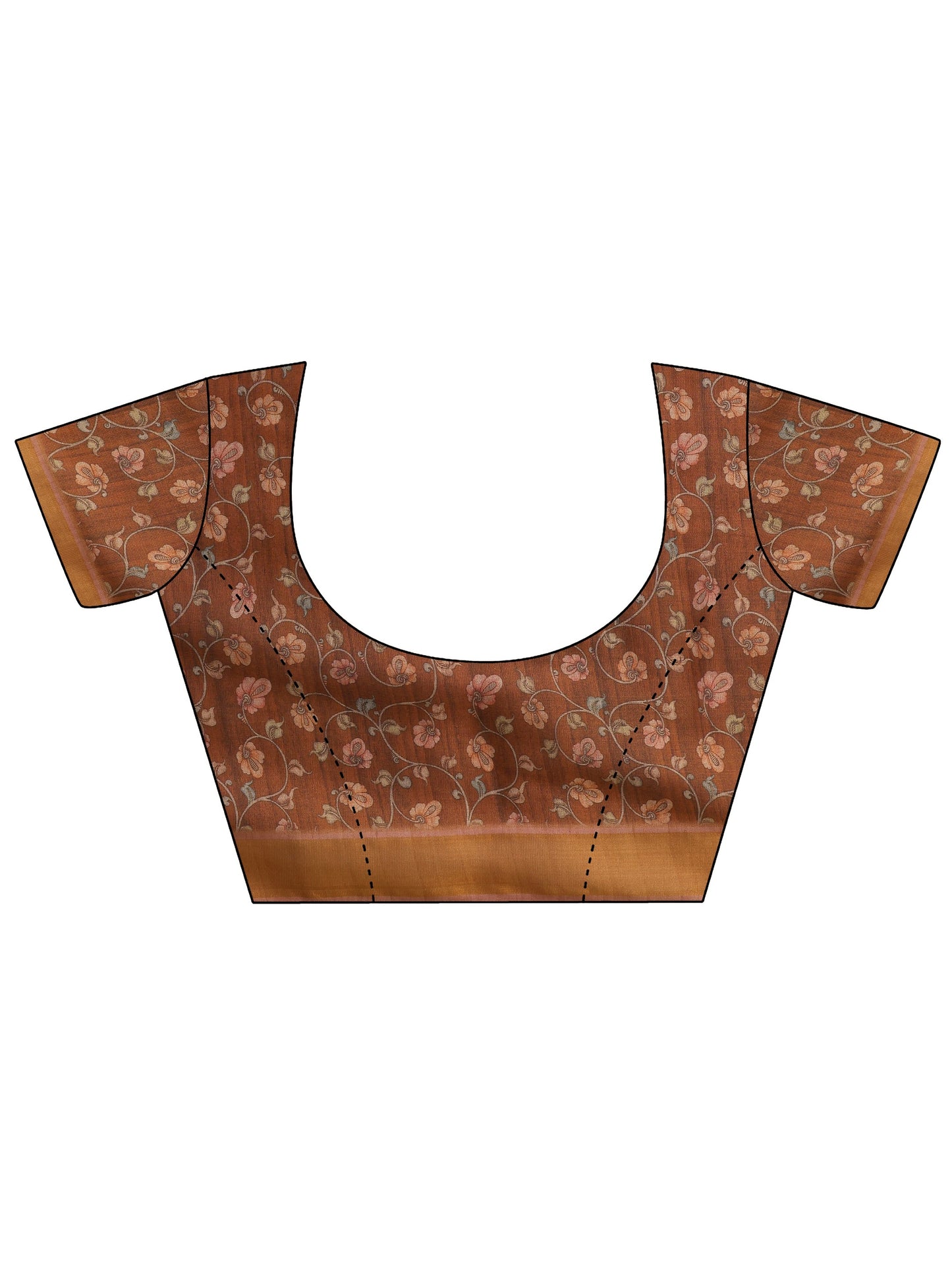 Peach Printed Silk Blend Sarees With Unstitched Blouse Piece