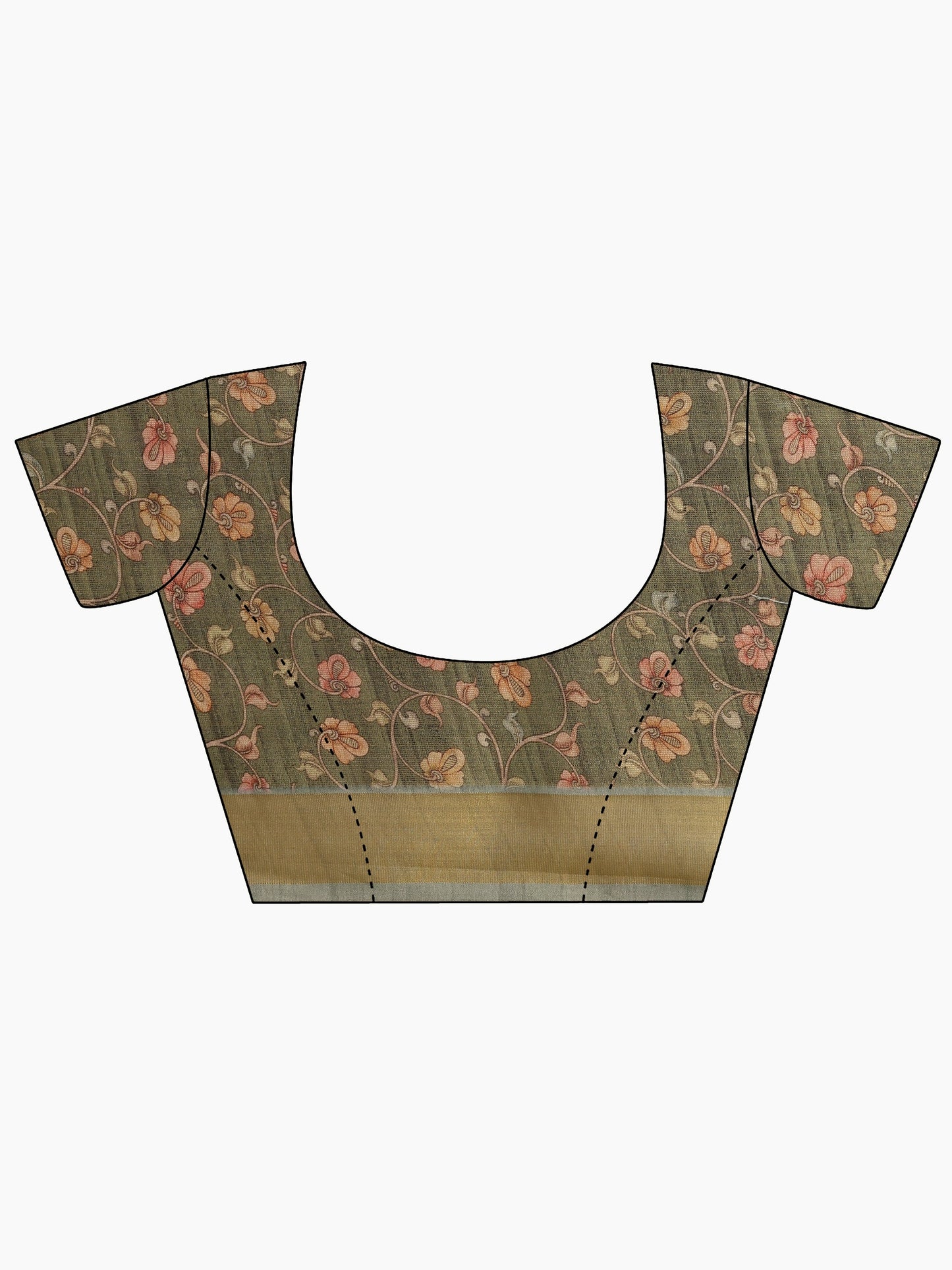 Green Printed Silk blend Saree With Unstitched Blouse Piece