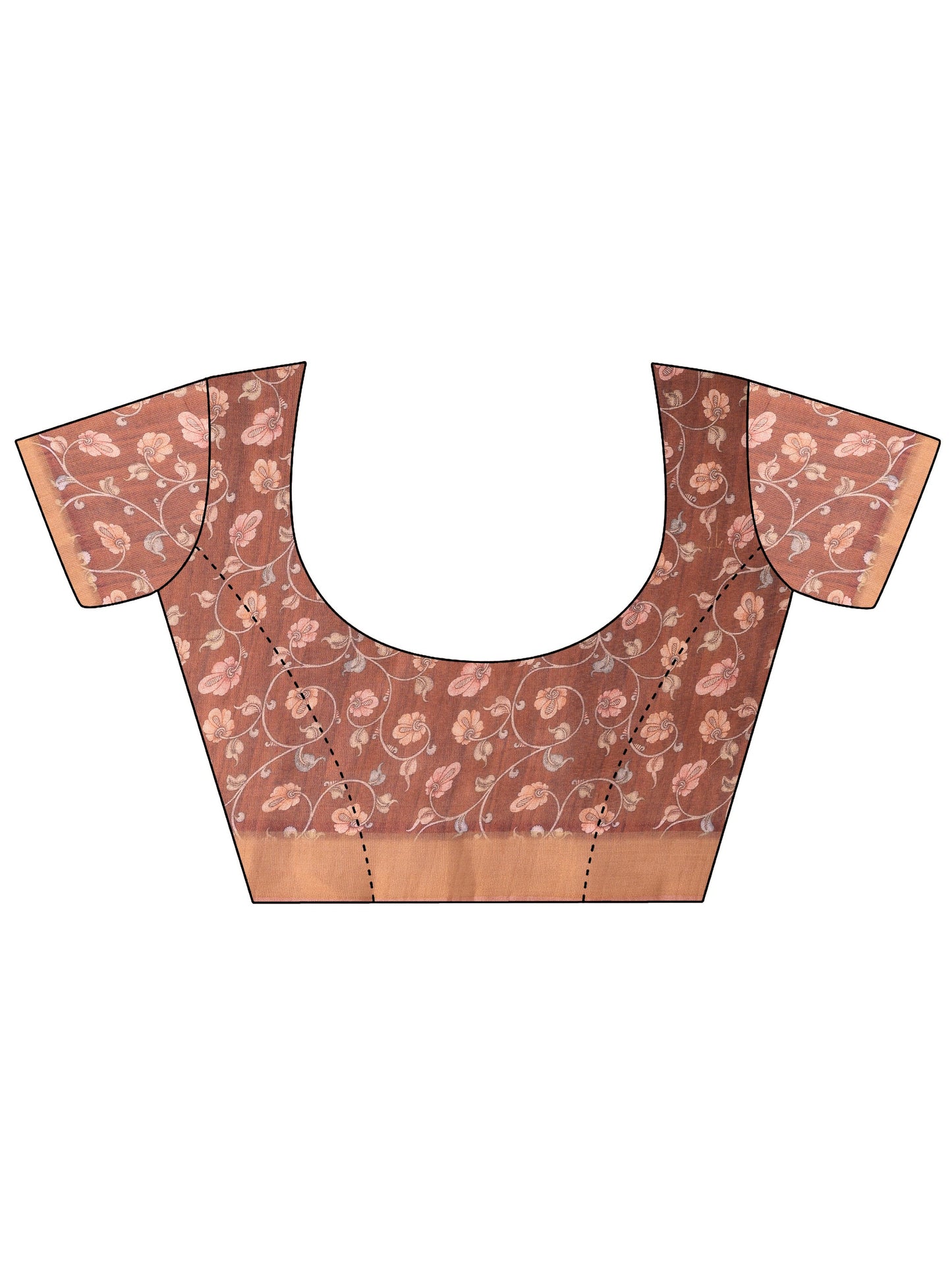 Peach Printed Silk Blend Sarees With Unstitched Blouse Piece