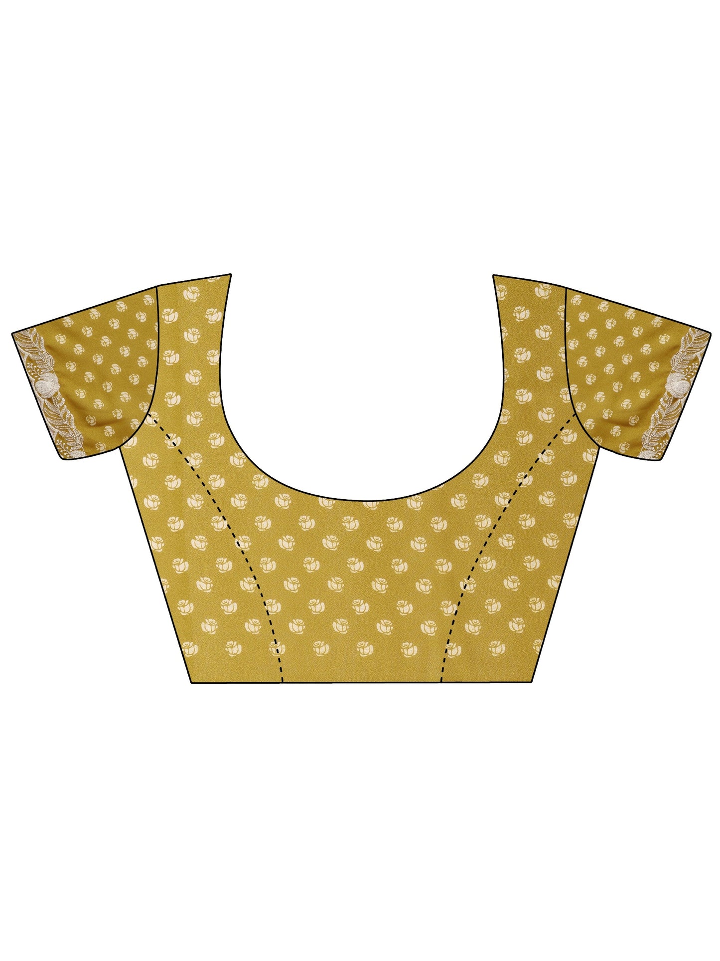 Mustard Printed Georgette Sarees With Unstitched Blouse Piece