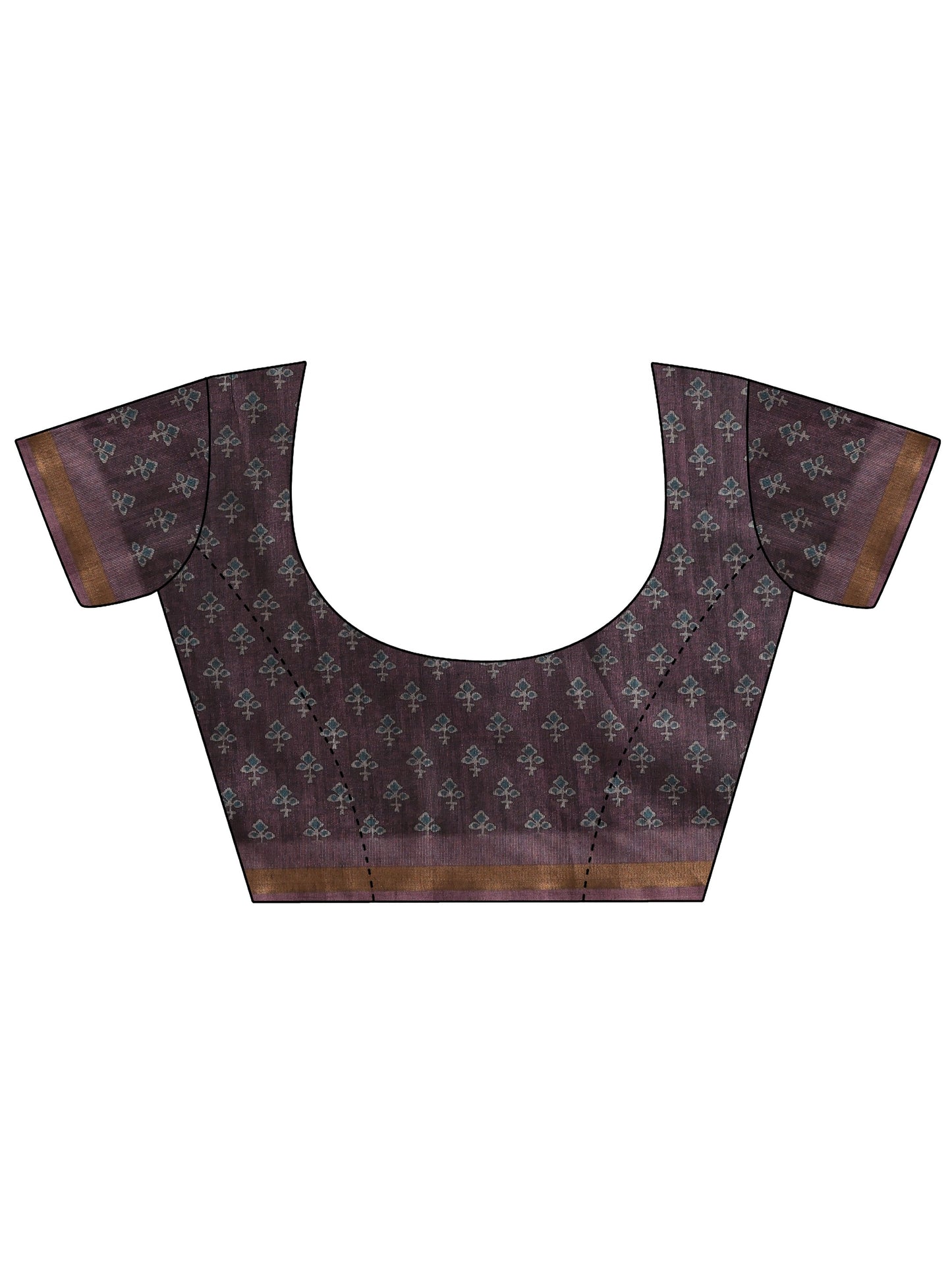 Wine Printed Cotton Blend Sarees With Unstitched Blouse Piece