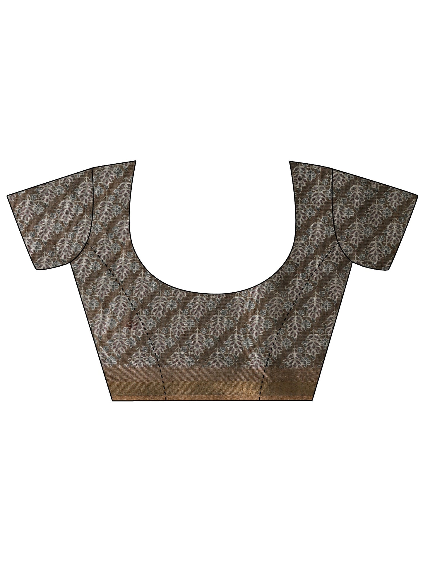 Olive Printed cotton blend Saree With Unstitched Blouse Piece