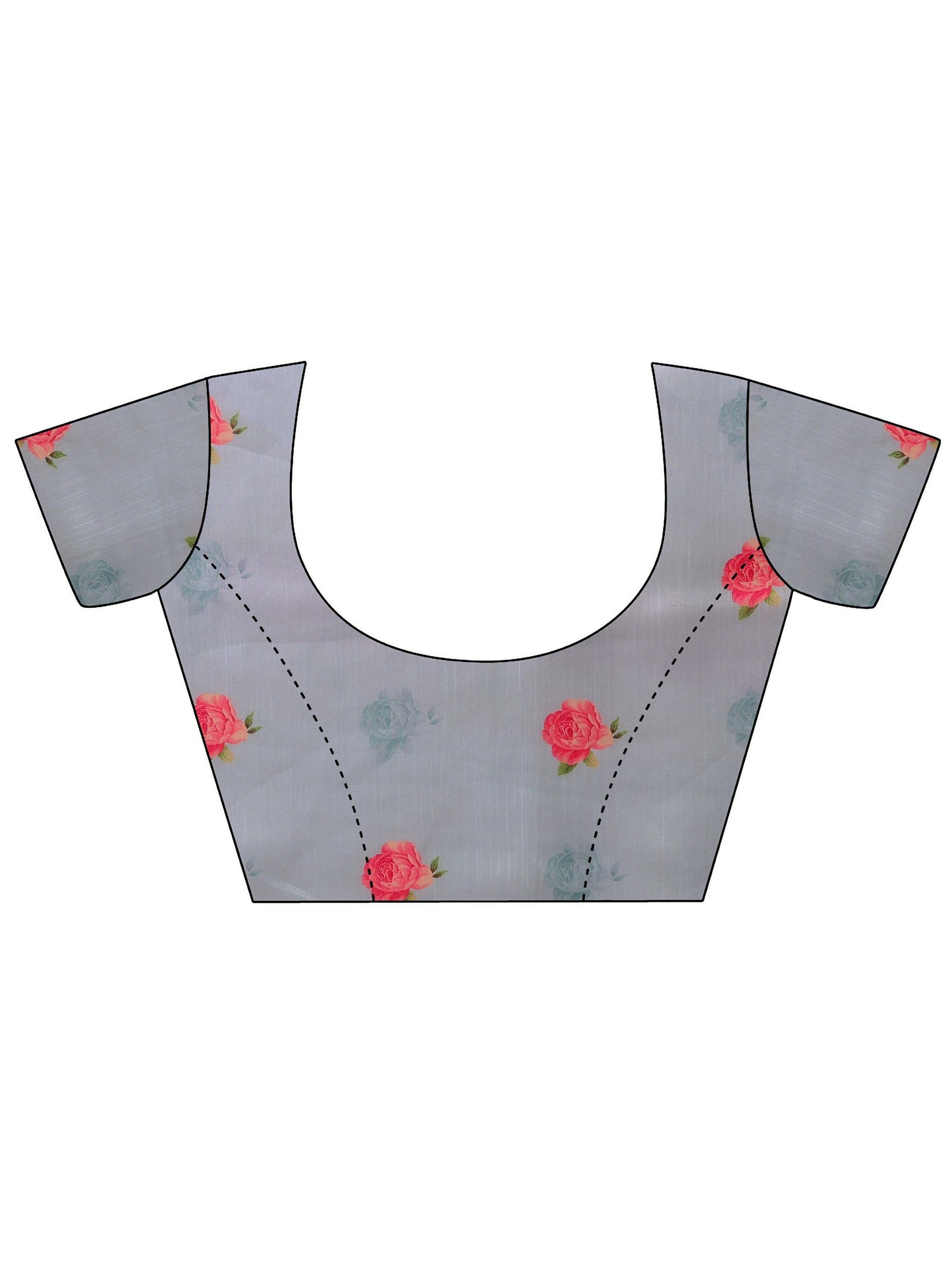 Blue Printed Crepe Saree With Unstitched Blouse Piece