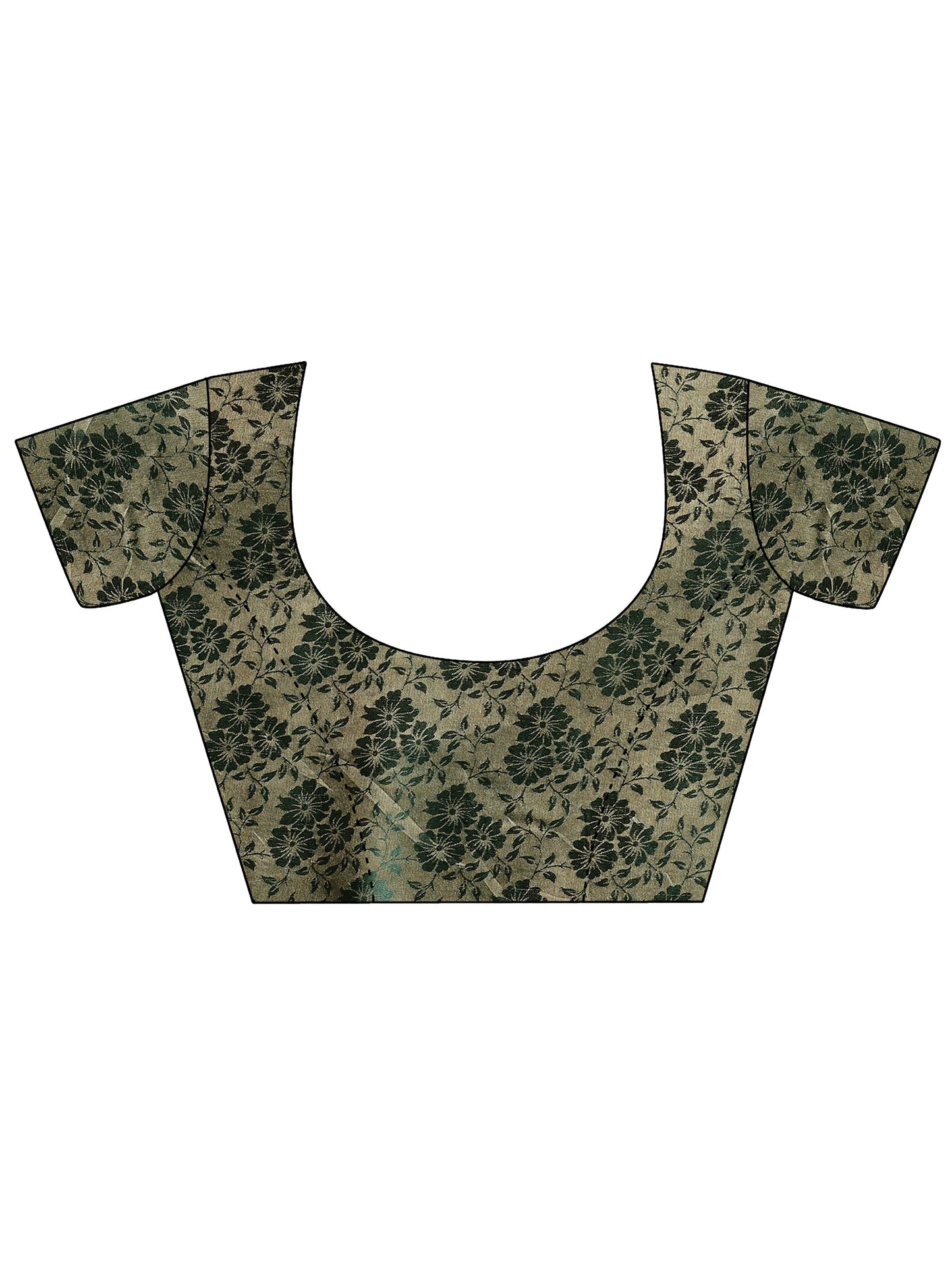 Green Printed Chiffon Saree With Unstitched Blouse Piece