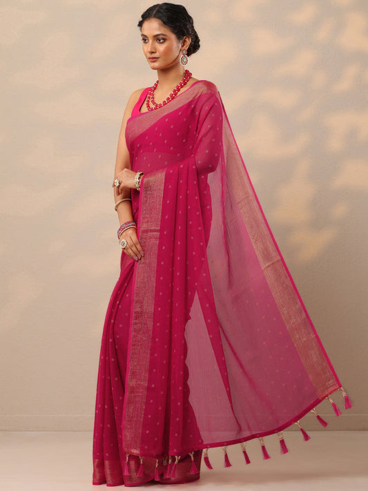 Pink Printed Chiffon Saree With Unstitched Blouse Piece