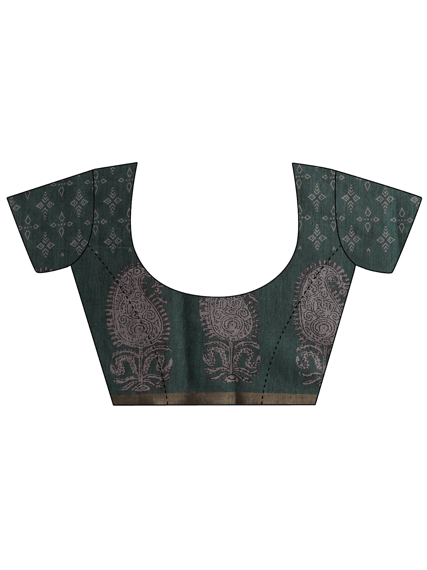 Blue Printed Cotton Blend Sarees With Unstitched Blouse Piece