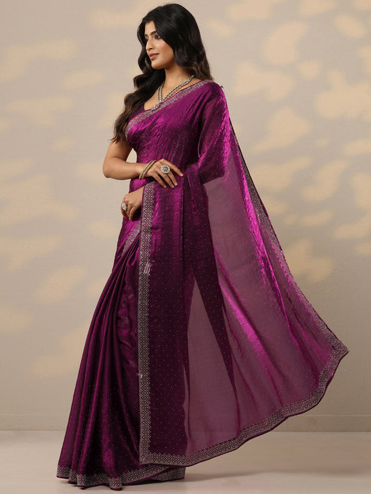 Pink Embellished Organza Sarees With Unstitched Blouse Piece