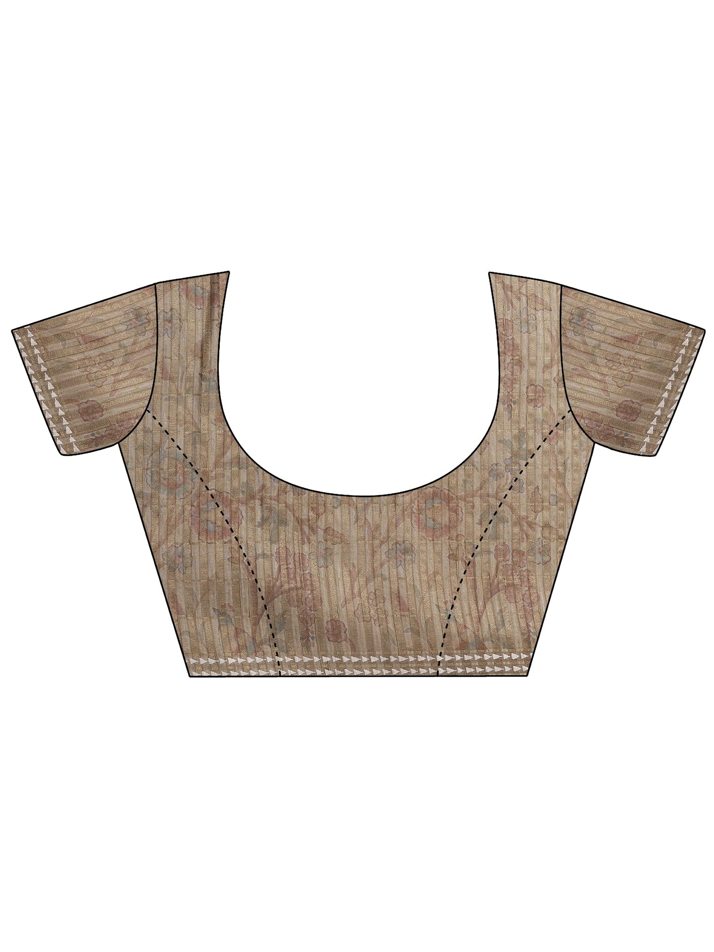 Beige Printed Silk Blend Saree With Unstitched Blouse Piece