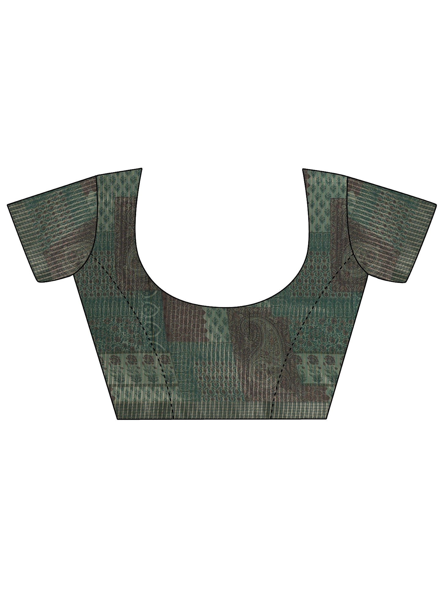 Green Printed Silk Blend Sarees With Unstitched Blouse Piece