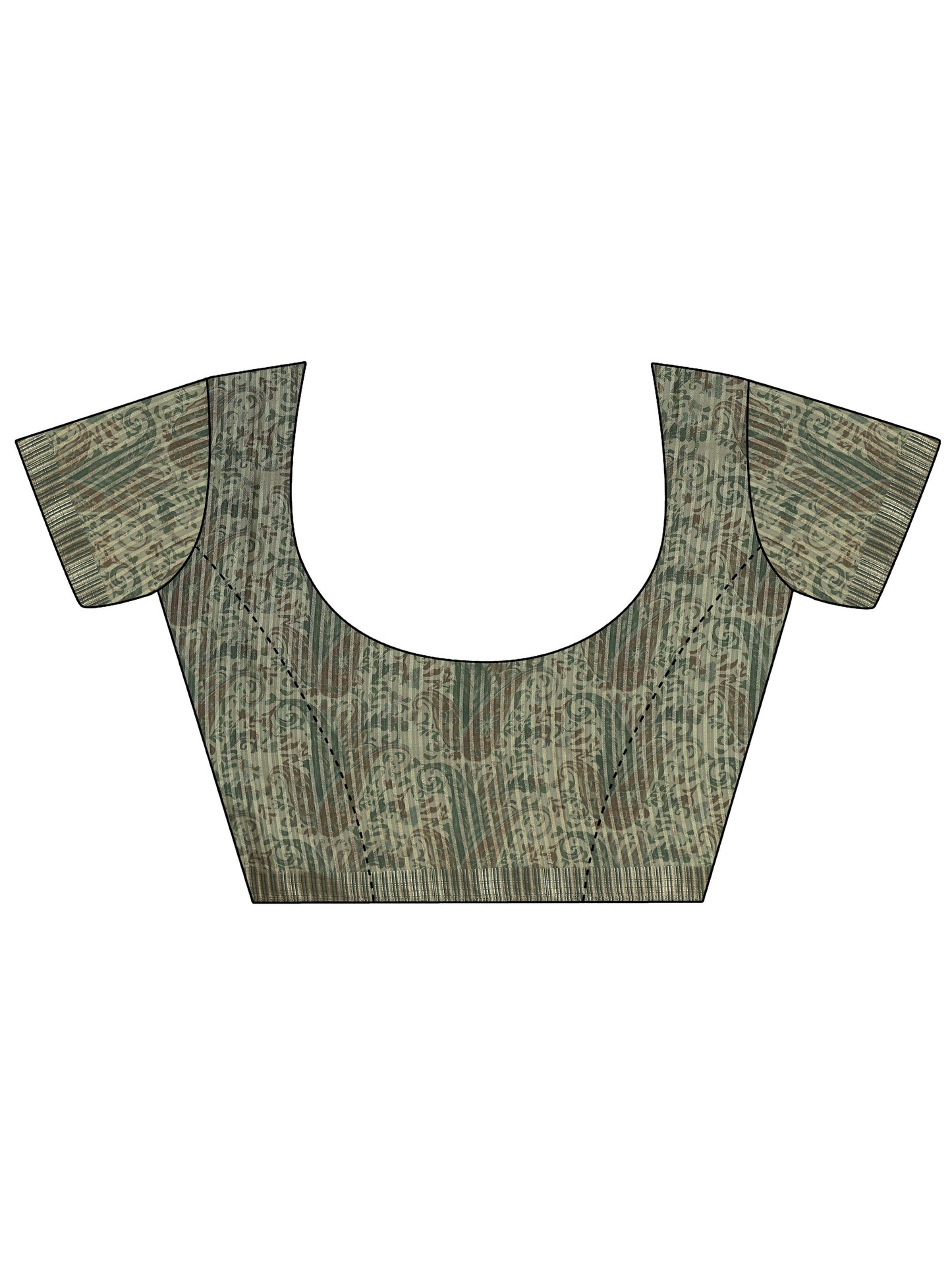 Green Printed Silk Blend Sarees With Unstitched Blouse Piece