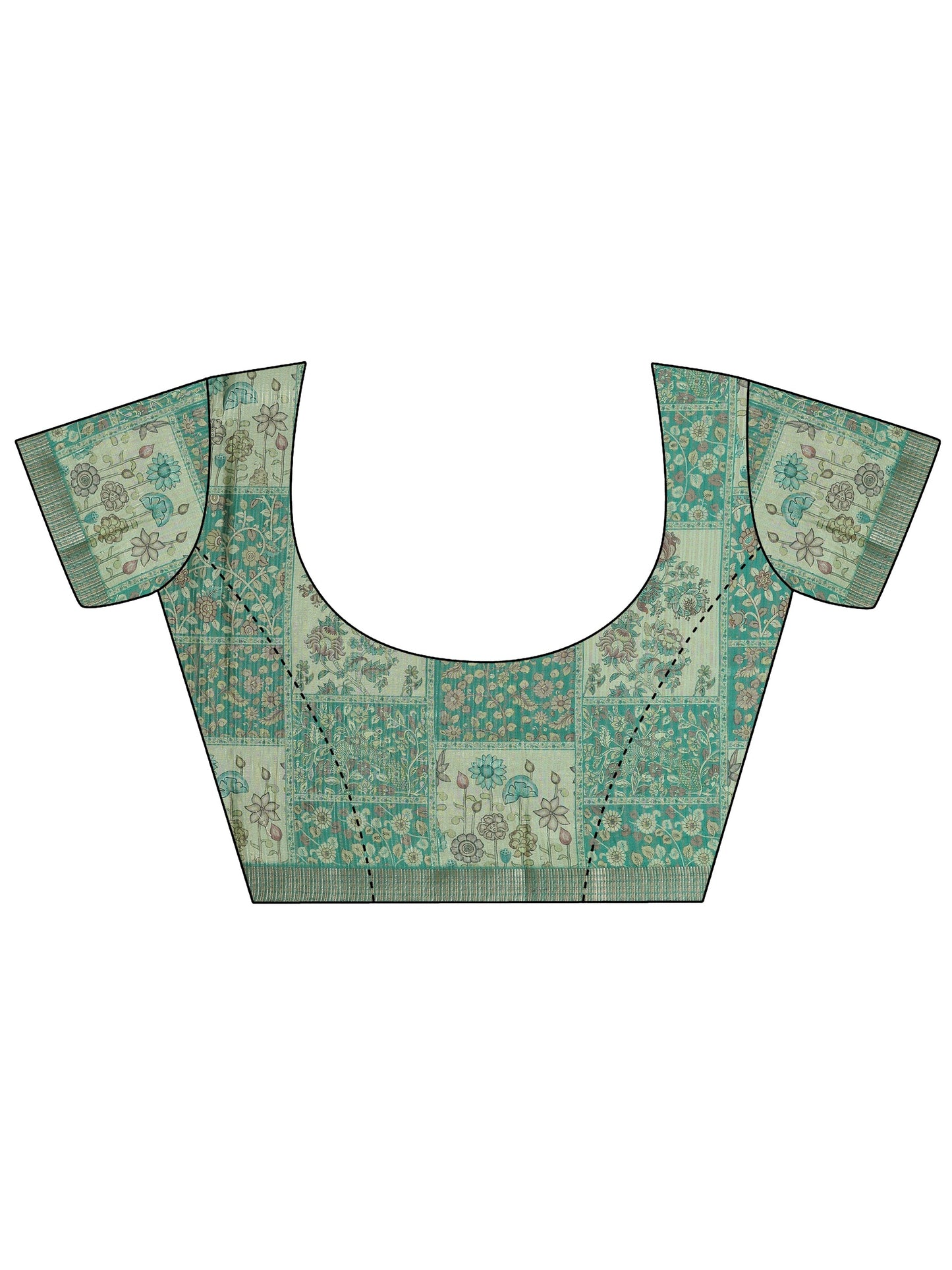 Green Printed Silk Blend Sarees With Unstitched Blouse Piece