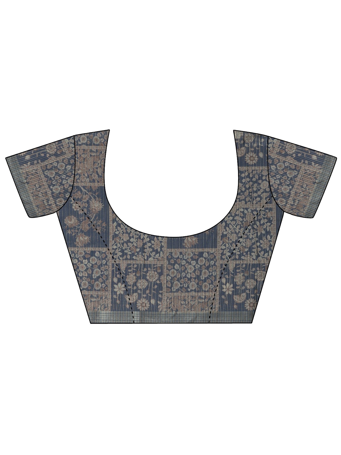 Grey Printed Silk Blend Sarees With Unstitched Blouse Piece