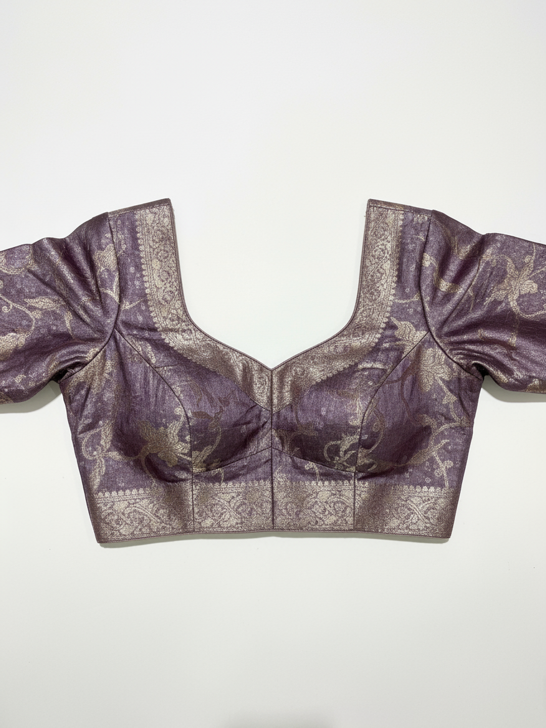 Purple Printed Silk Blend Saree With Unstitched Blouse Piece