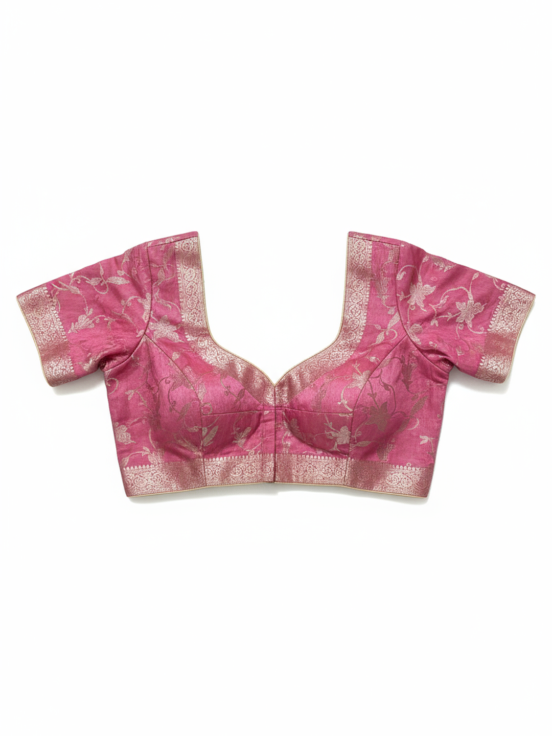 Pink Printed Silk Blend Saree With Unstitched Blouse Piece