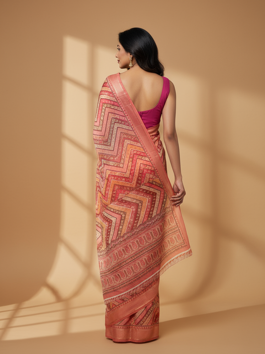 Coral Printed Pure Georgette Saree With Unstitched Blouse Piece