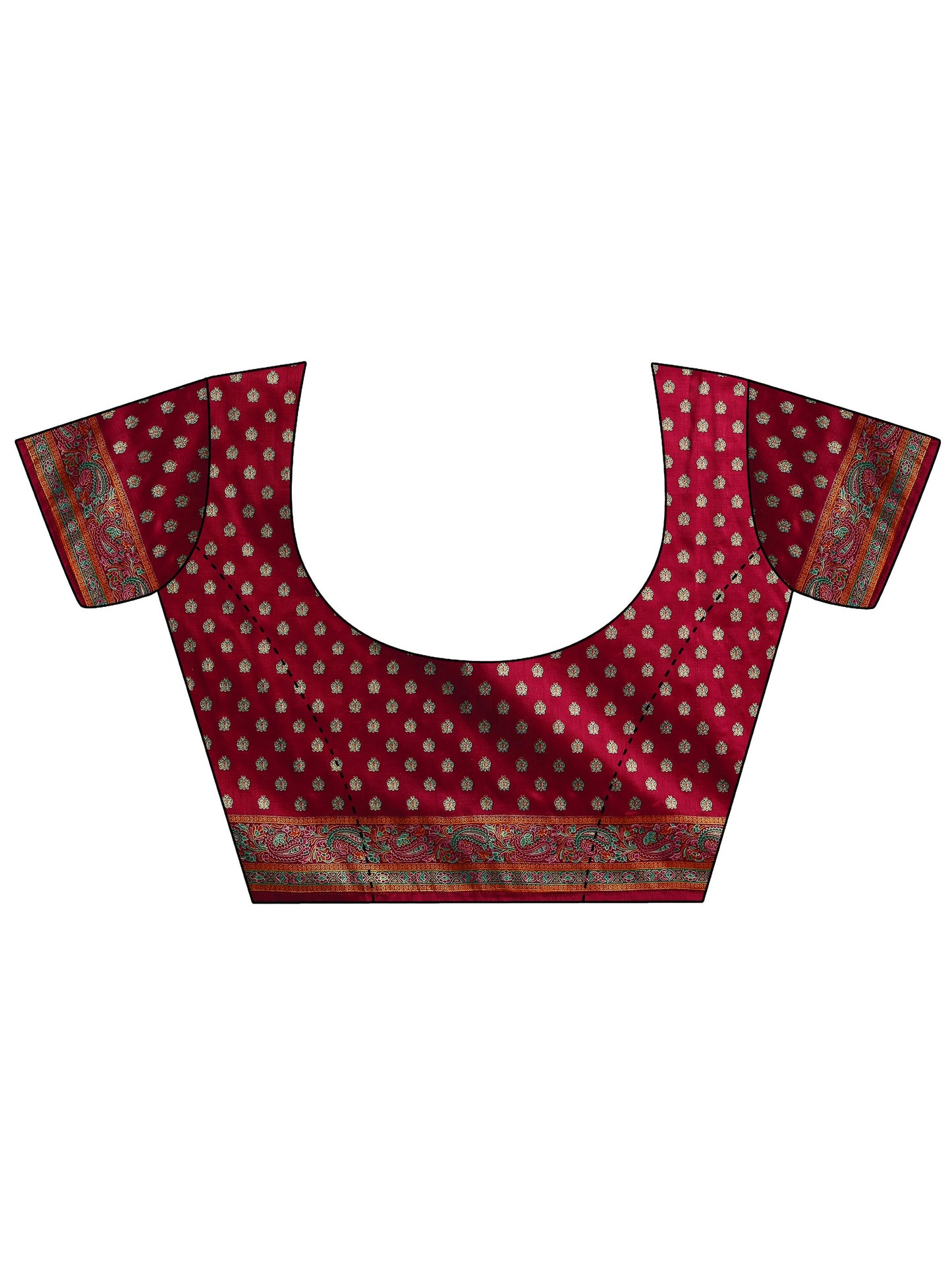 Red Printed Silk Blend Saree With Unstitched Blouse Piece