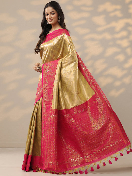 Green Woven Design Silk Blend Saree With Unstitched Blouse Piece