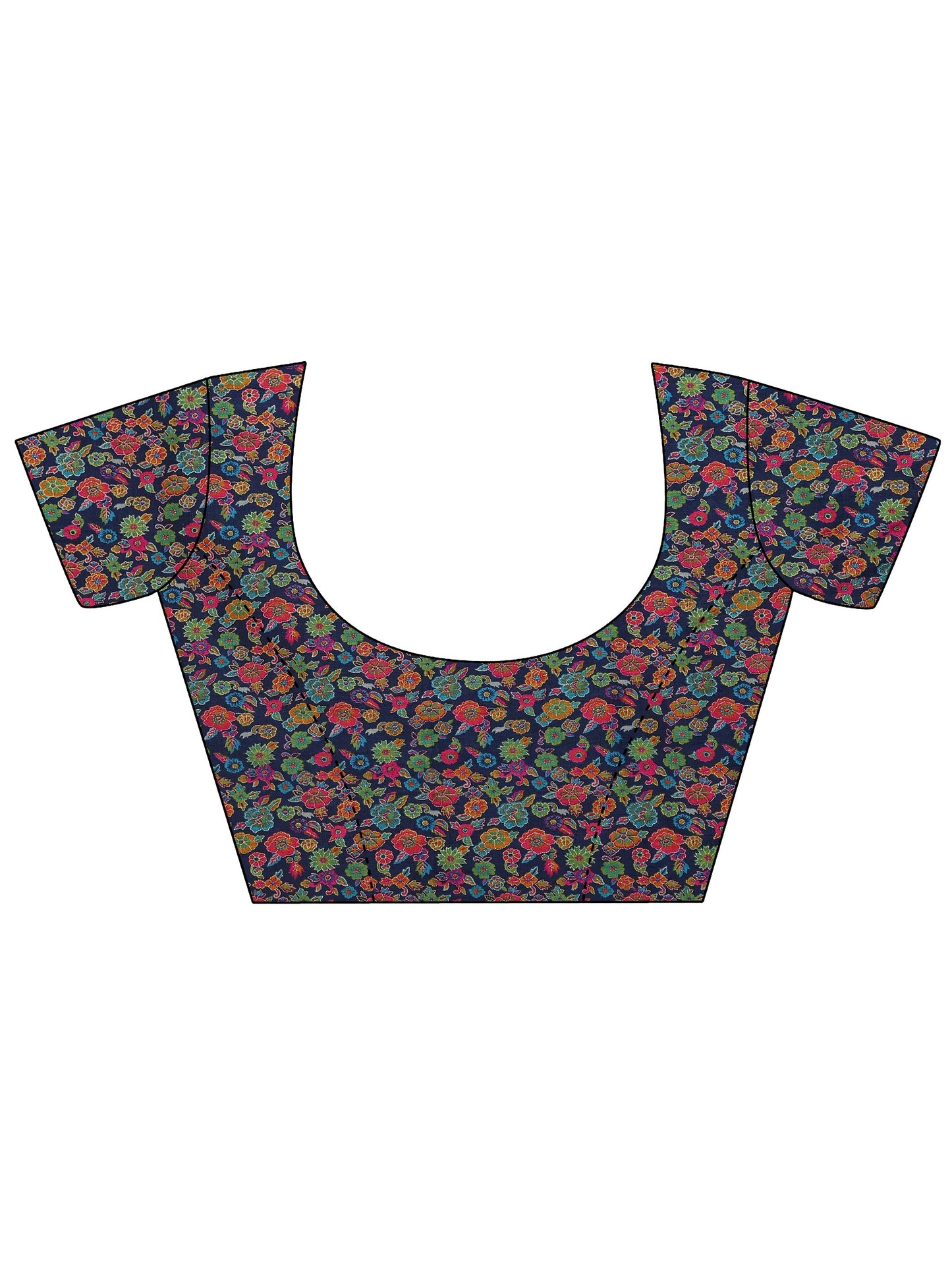 Navy Blue Printed Silk Blend Saree With Unstitched Blouse Piece