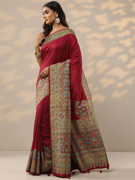 Pink Solid Silk Blend Saree With Unstitched Blouse Piece