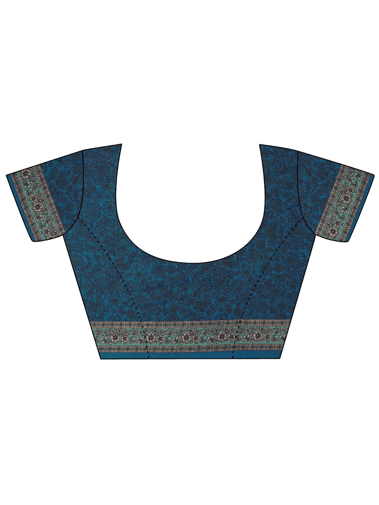 Blue Printed Silk Blend Saree With Unstitched Blouse Piece