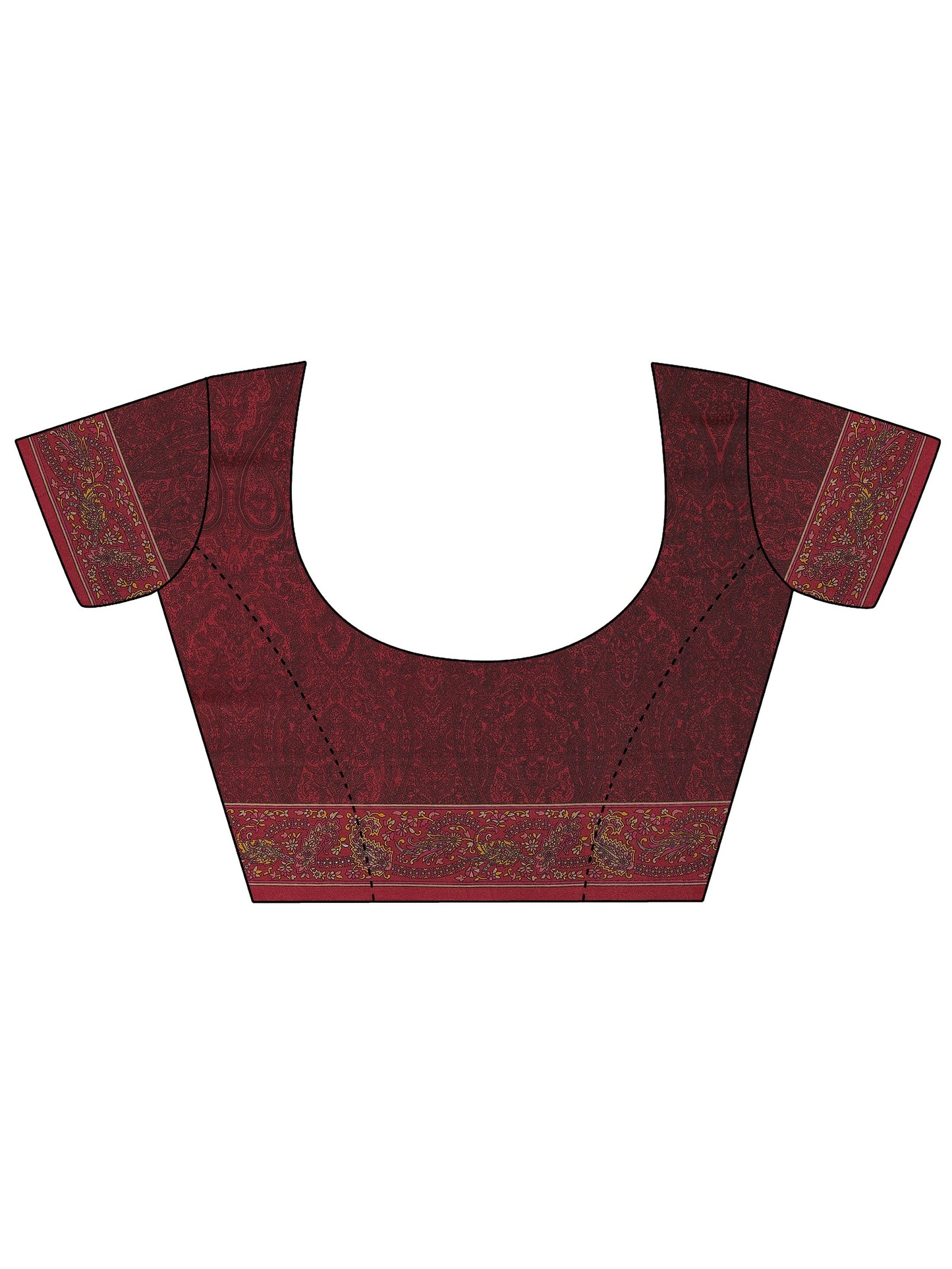 Red Printed Silk Blend Saree With Unstitched Blouse Piece