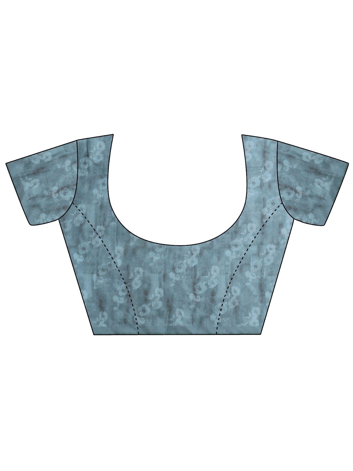 Blue Printed Silk Blend Saree With Unstitched Blouse Piece