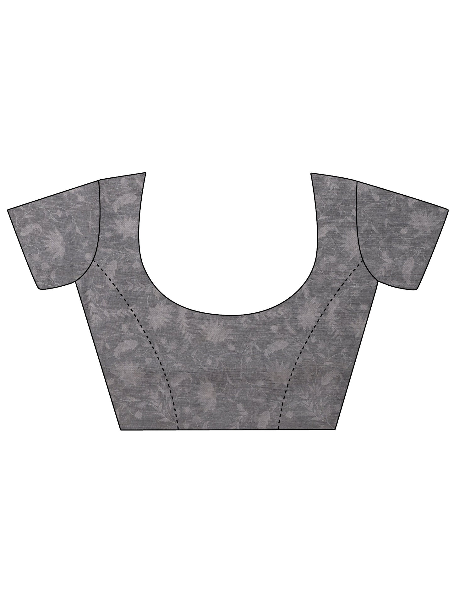 Grey Printed Silk Blend Saree With Unstitched Blouse Piece