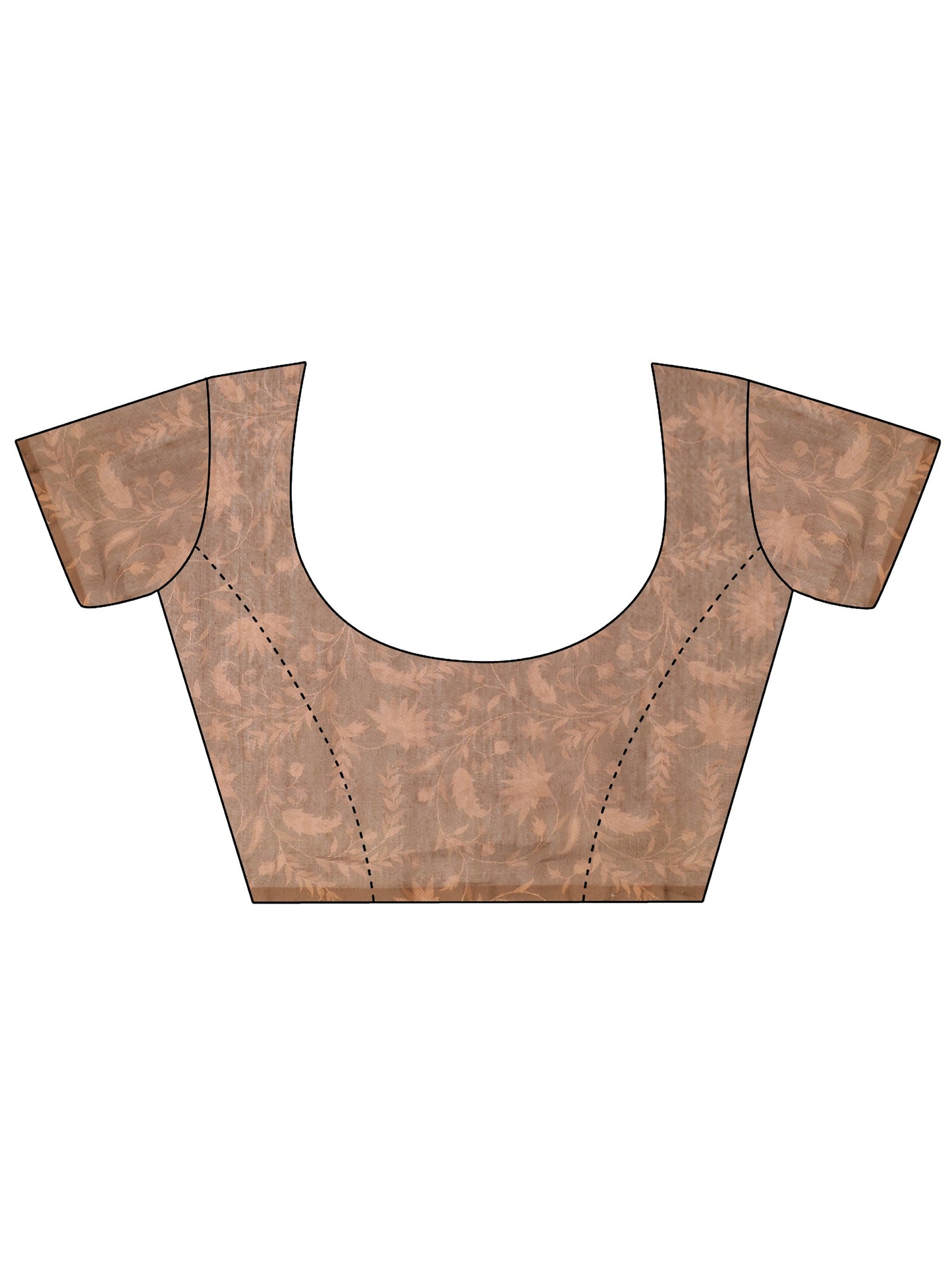 Brown Printed Silk Blend Saree With Unstitched Blouse Piece