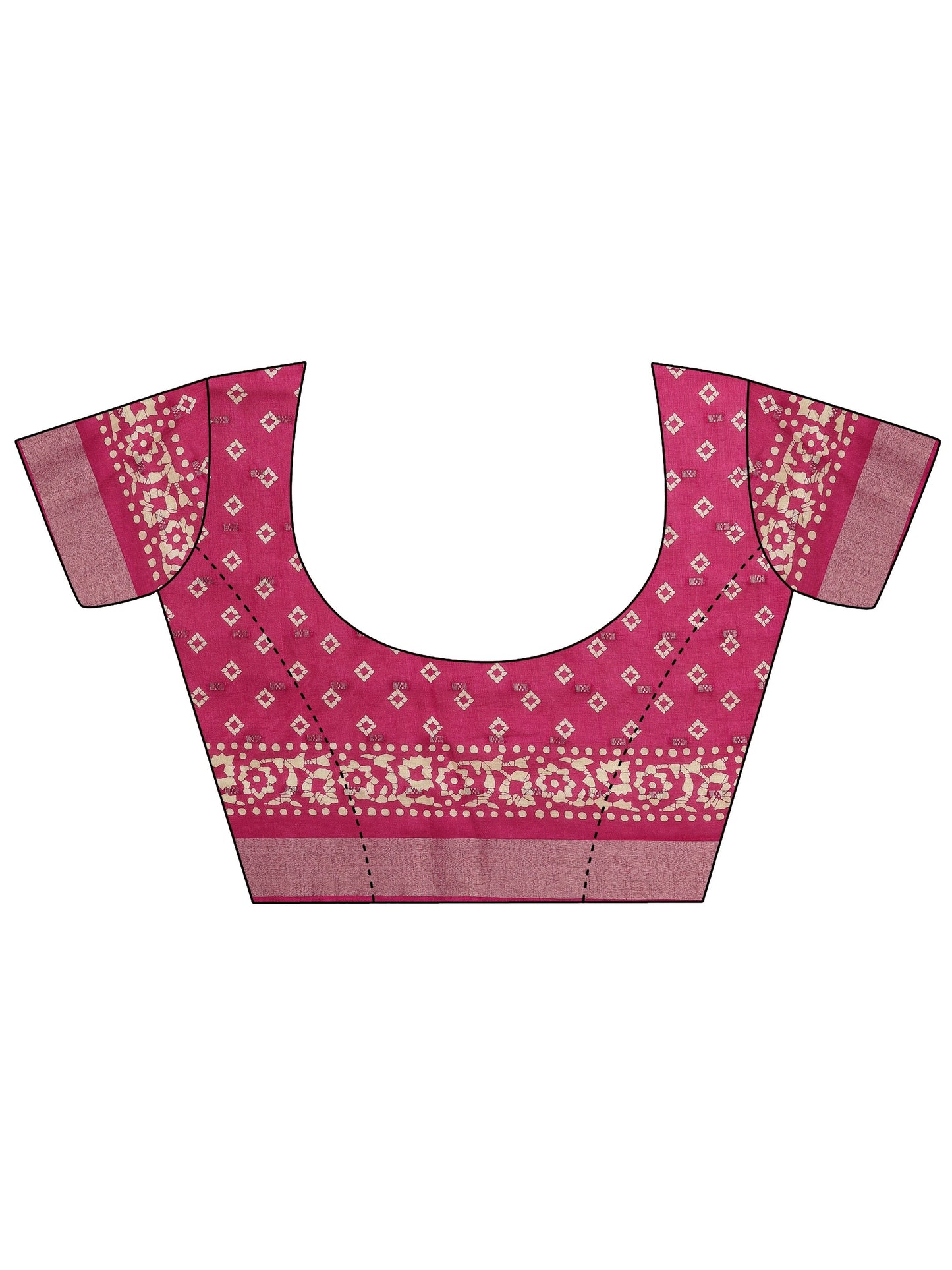 Pink Printed Silk Blend Saree With Unstitched Blouse Piece