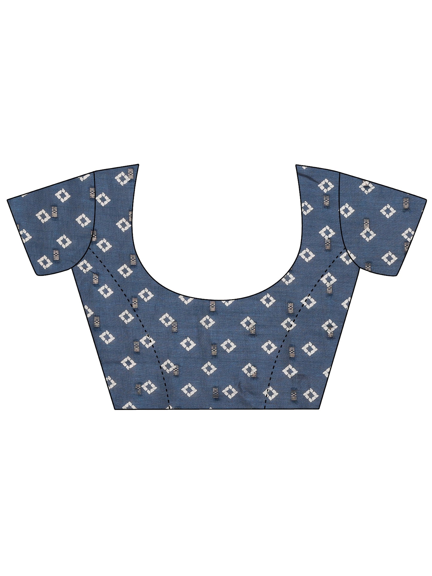 Navy Blue Printed Silk Blend Saree With Unstitched Blouse Piece