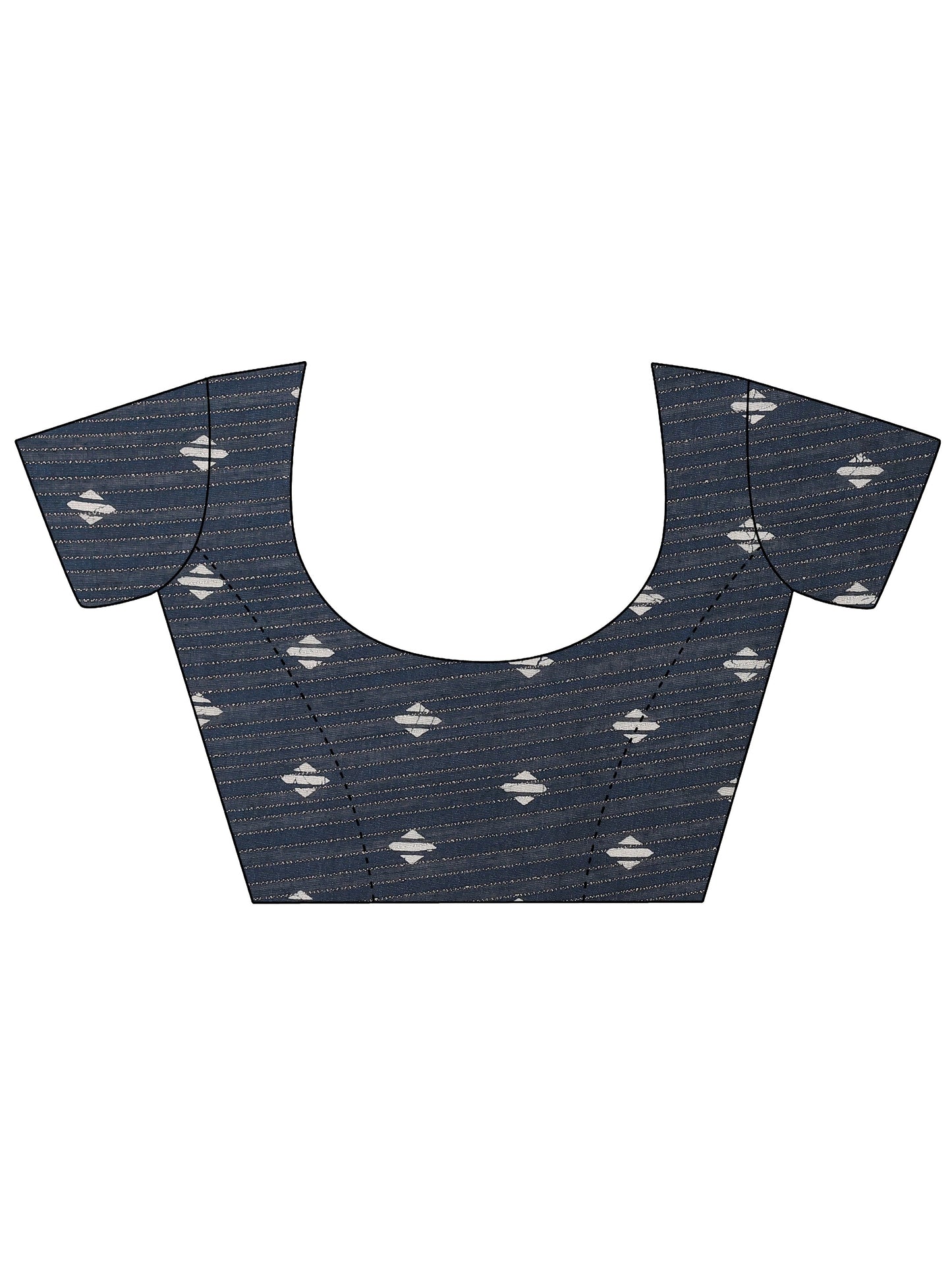 Navy Blue Printed Silk Blend Saree With Unstitched Blouse Piece